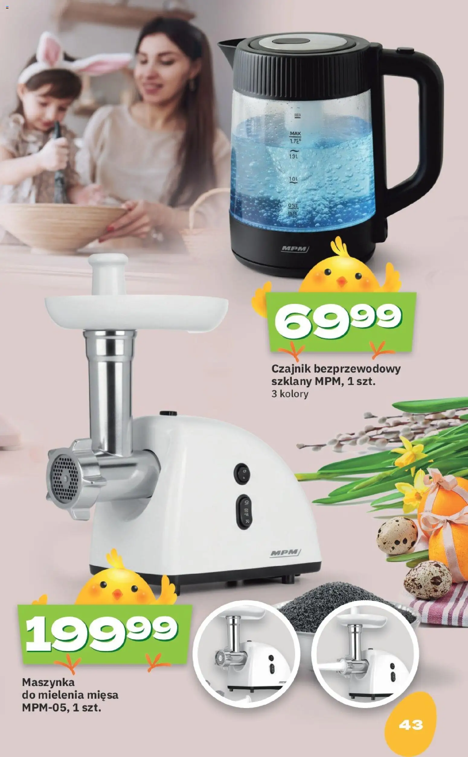 Twój Market gazetka - Wielkanoc od 09.03.2026 | Strona: 43 | Produkty: Maszynka do mielenia mięsa, Czajnik
