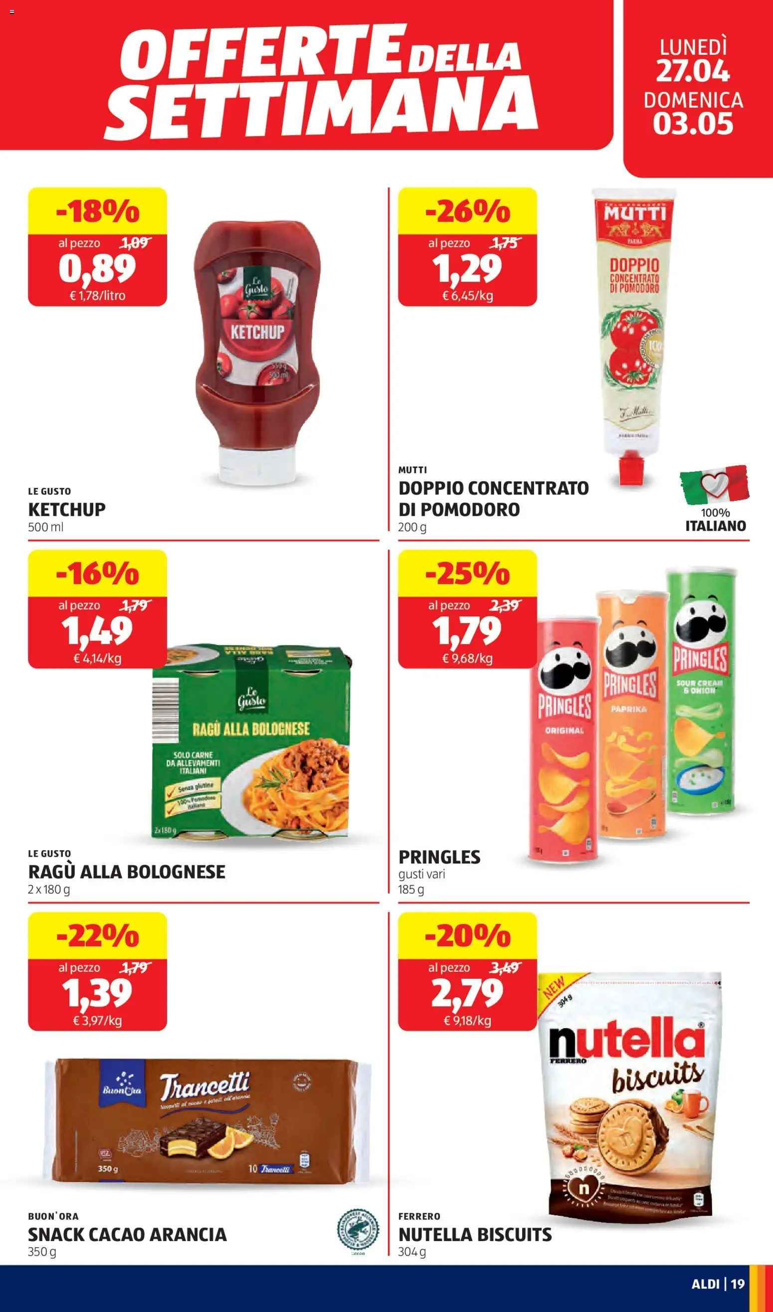 Volantino Aldi del 27.04.2026 | Pagina: 19 | Prodotti: Ketchup, Nutella, Ragú, Arancia