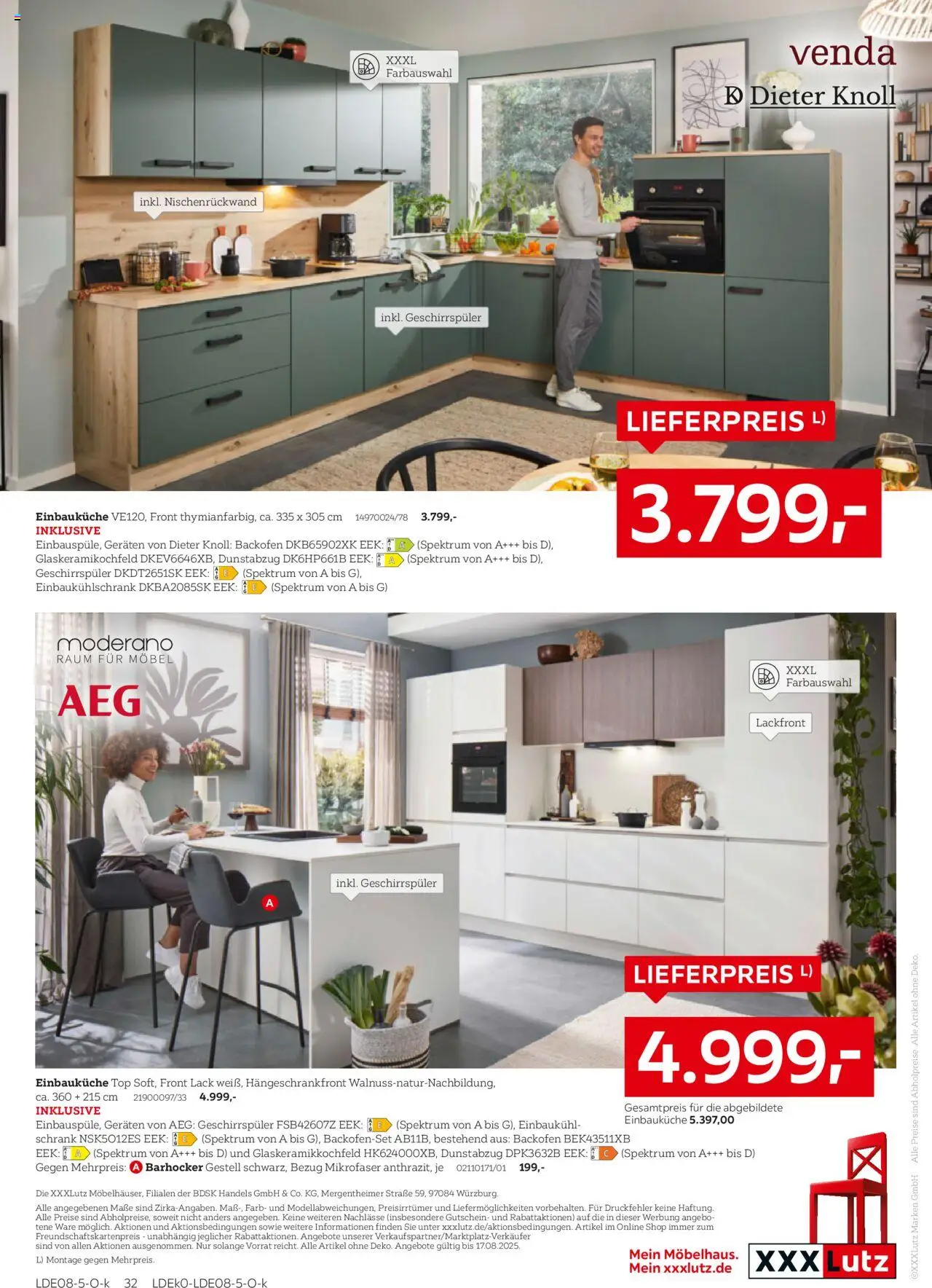 XXXL Lutz Nr. 1 bei Küchen - gültig ab dem 04.08.2025 | Seite: 32 | Produkte: Einbauküche, Barhocker, Schrank, Dunstabzug