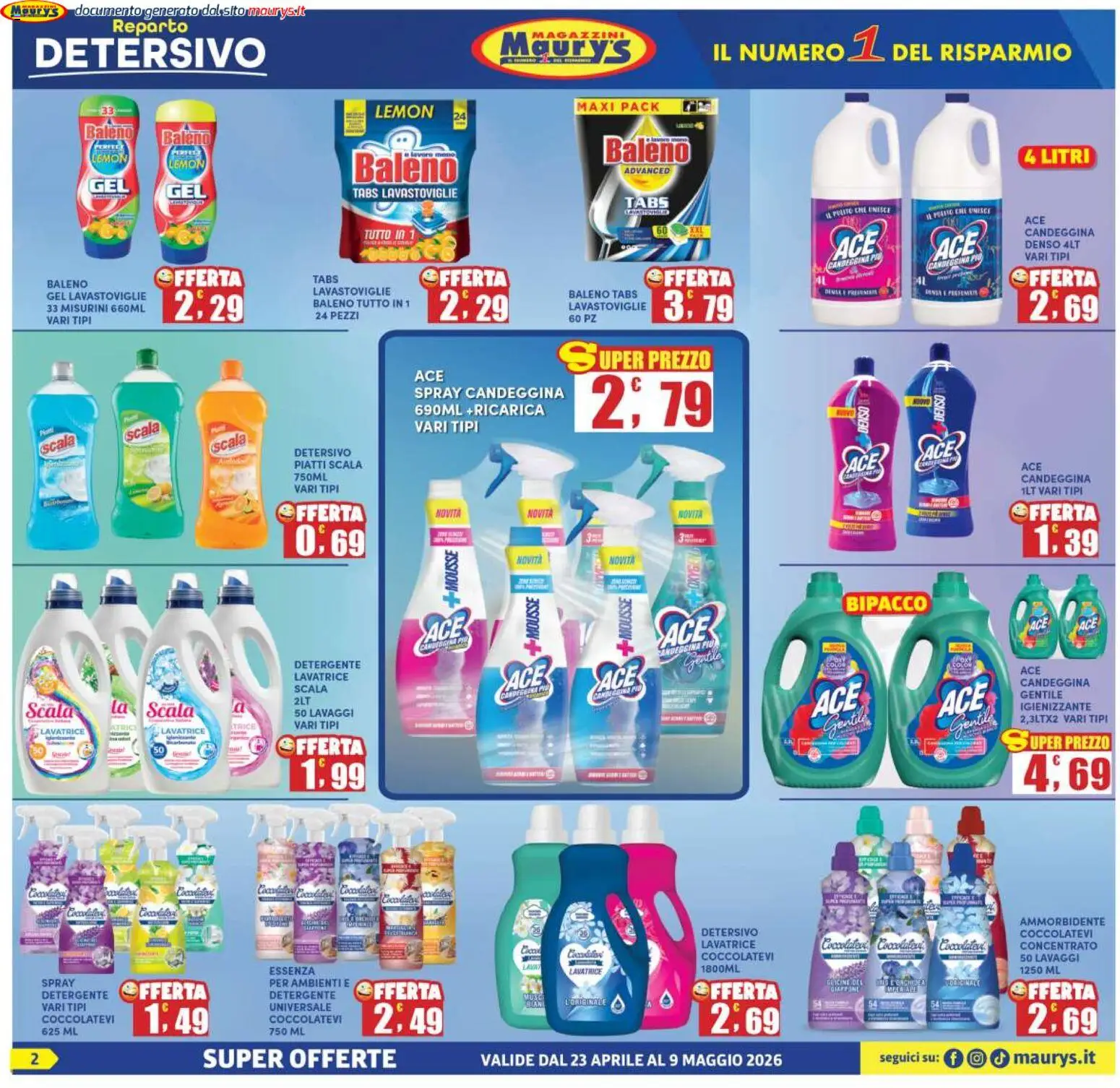 Volantino Maury's del 23.04.2026 | Pagina: 2 | Prodotti: Ammorbidente, Lavatrice, Lavastoviglie, Scala