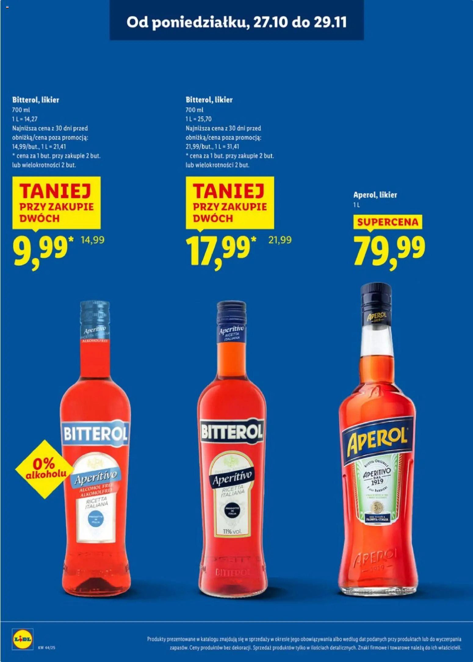 Lidl Katalog alkoholi mocnych od 27.10.2025 | Strona: 20 | Produkty: Bitterol, Aperol