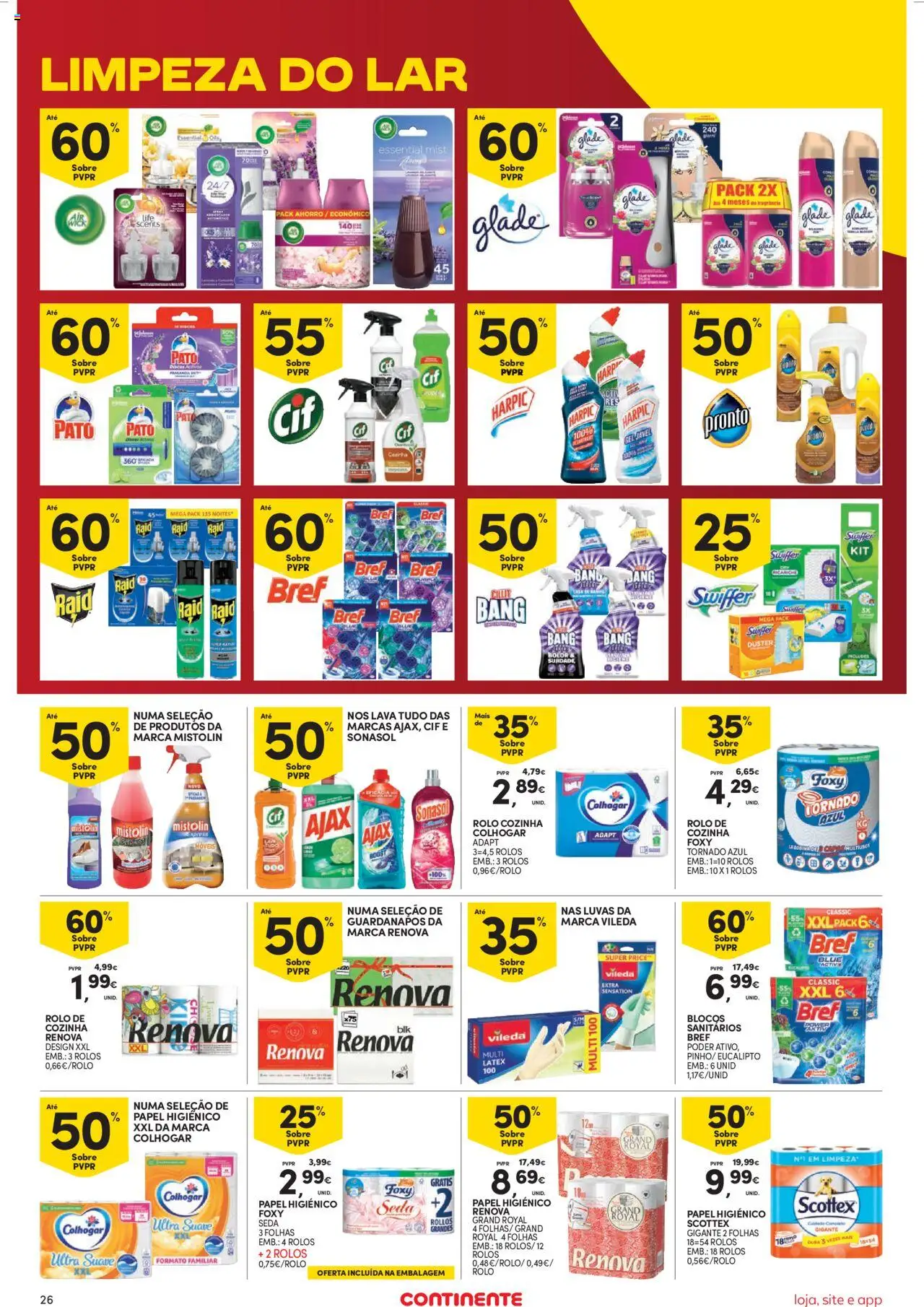 Continente Semanal Continente Bom Dia │ válido de 16.09.2025 | Página: 26 | Produtos: Luvas, Papel higiénico, Fragrância, Guardanapos