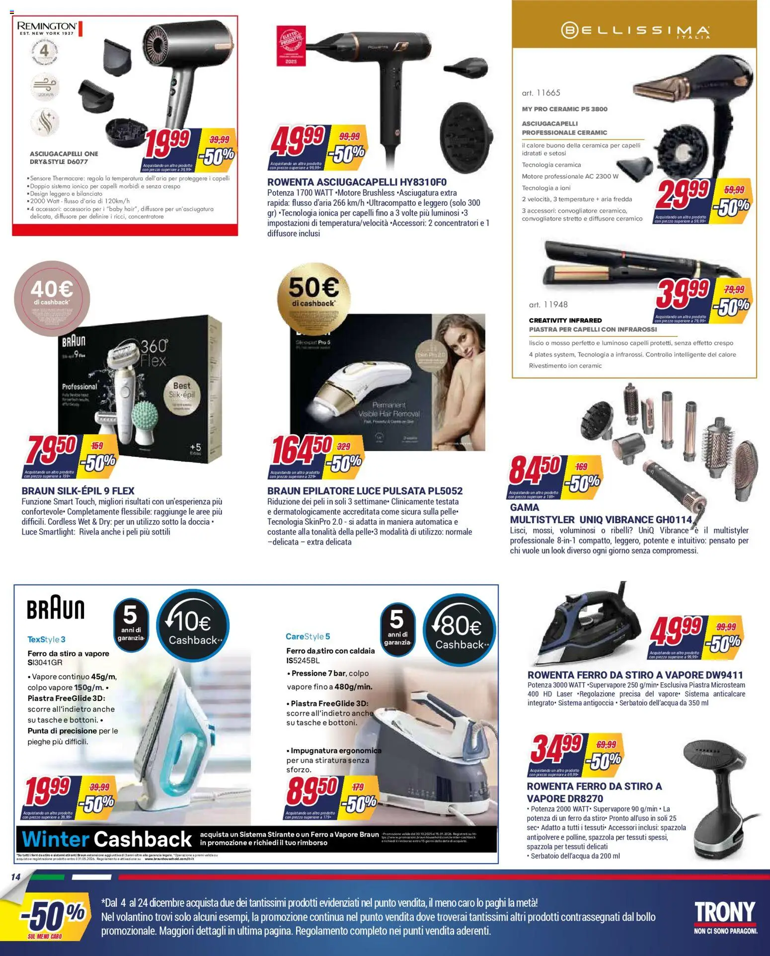 Volantino Trony del 04.12.2025 | Pagina: 14 | Prodotti: Spazzola, Anticalcare, Ferro da stiro, Asciugacapelli