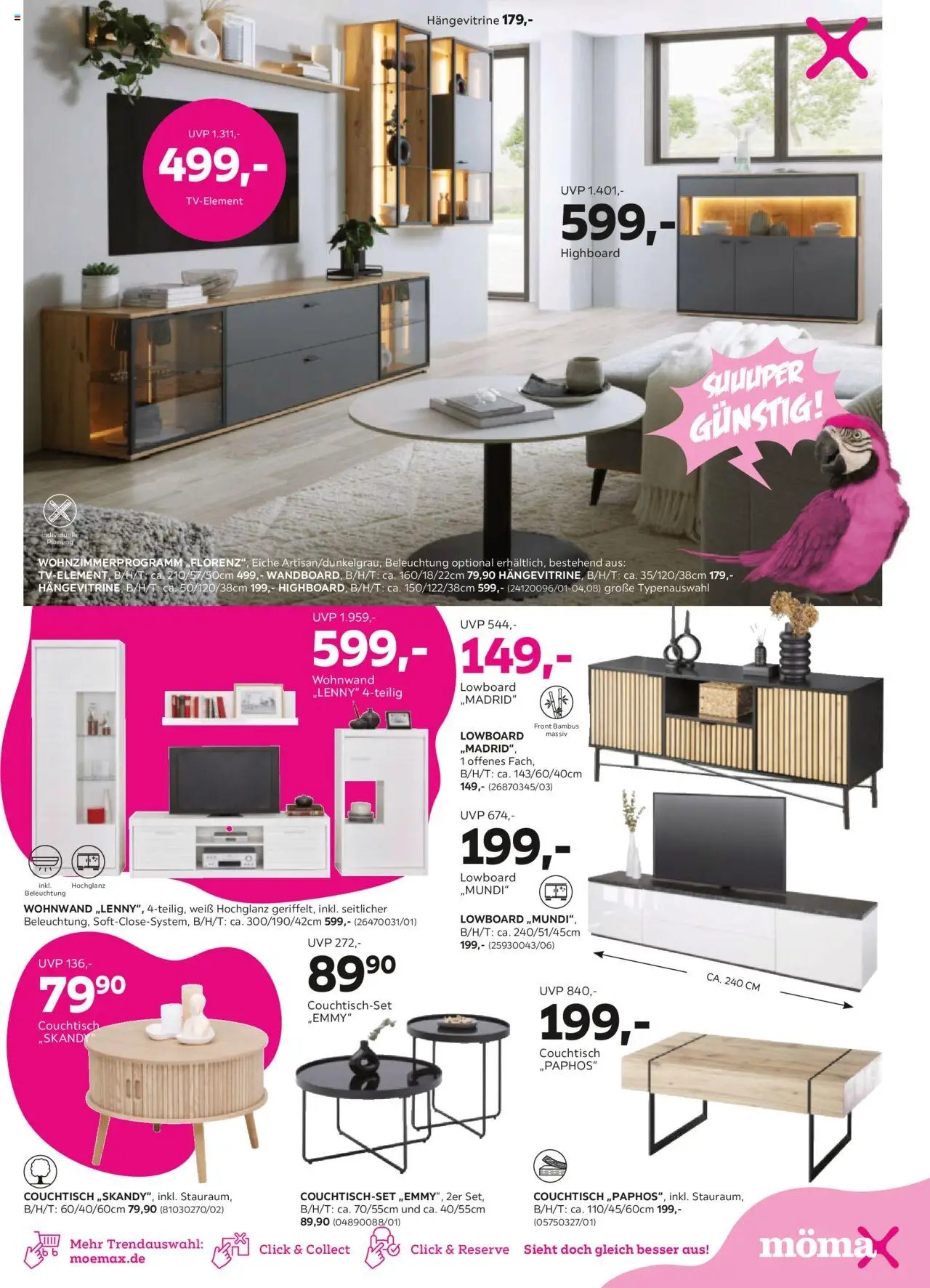 Mömax Prospekt 	 - gültig ab dem 25.08.2025 | Seite: 5 | Produkte: Wohnwand, HIghboard, Hängevitrine, Couchtisch