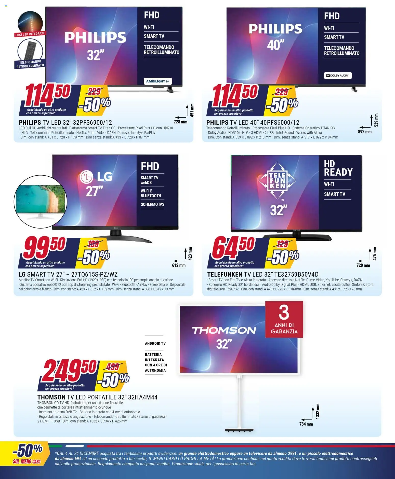 Volantino Trony del 04.12.2025 | Pagina: 28 | Prodotti: smart TV, Cuffie, USB, Batteria