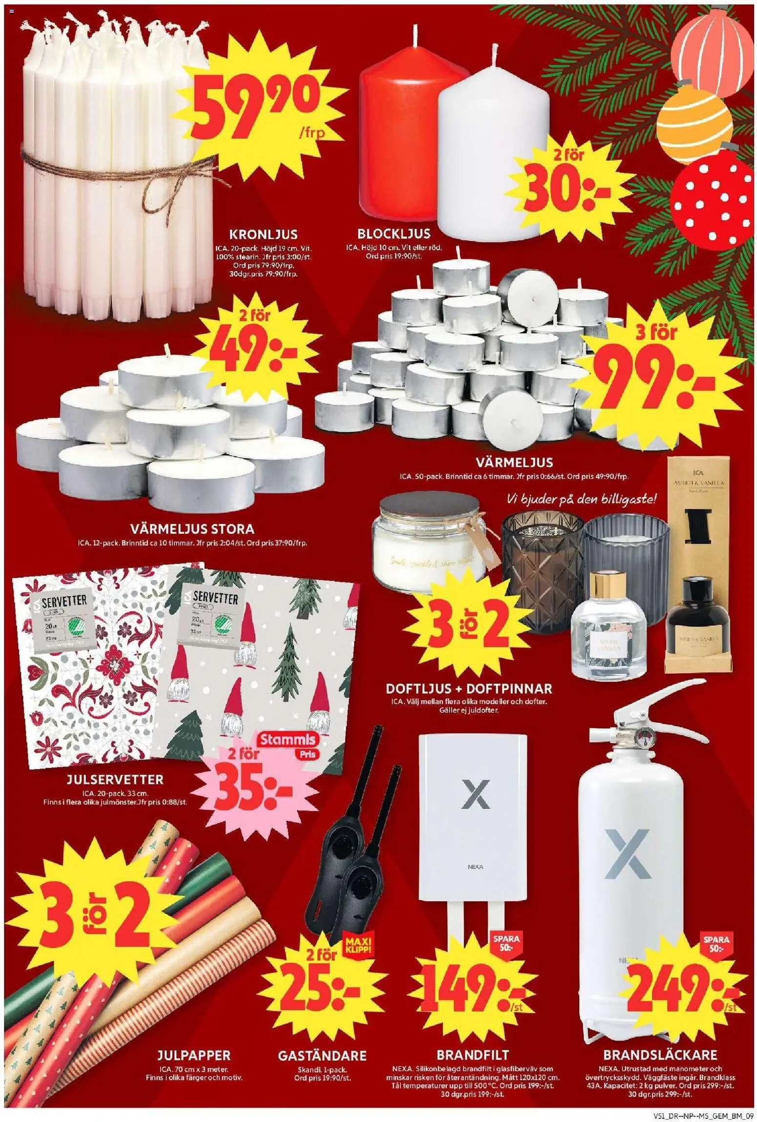 ICA Maxi reklamblad aktuell från 15.12.2025 | Sida: 13 | Produkter: Galler, Brandsläckare, Värmeljus, Servetter