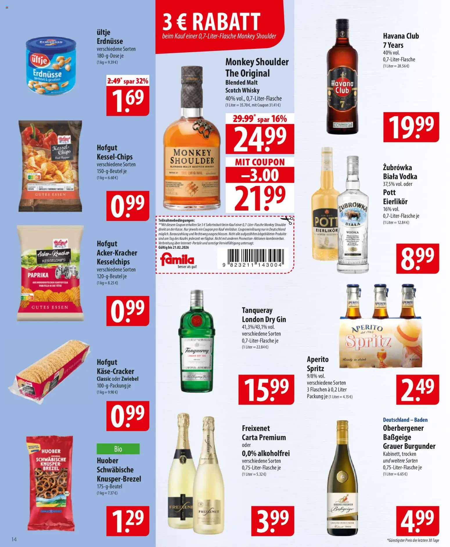 Famila Prospekt 	 – gültig ab 16.02.2026 | Seite: 14 | Produkte: Havana club, Kartoffeln, Vodka, Chips