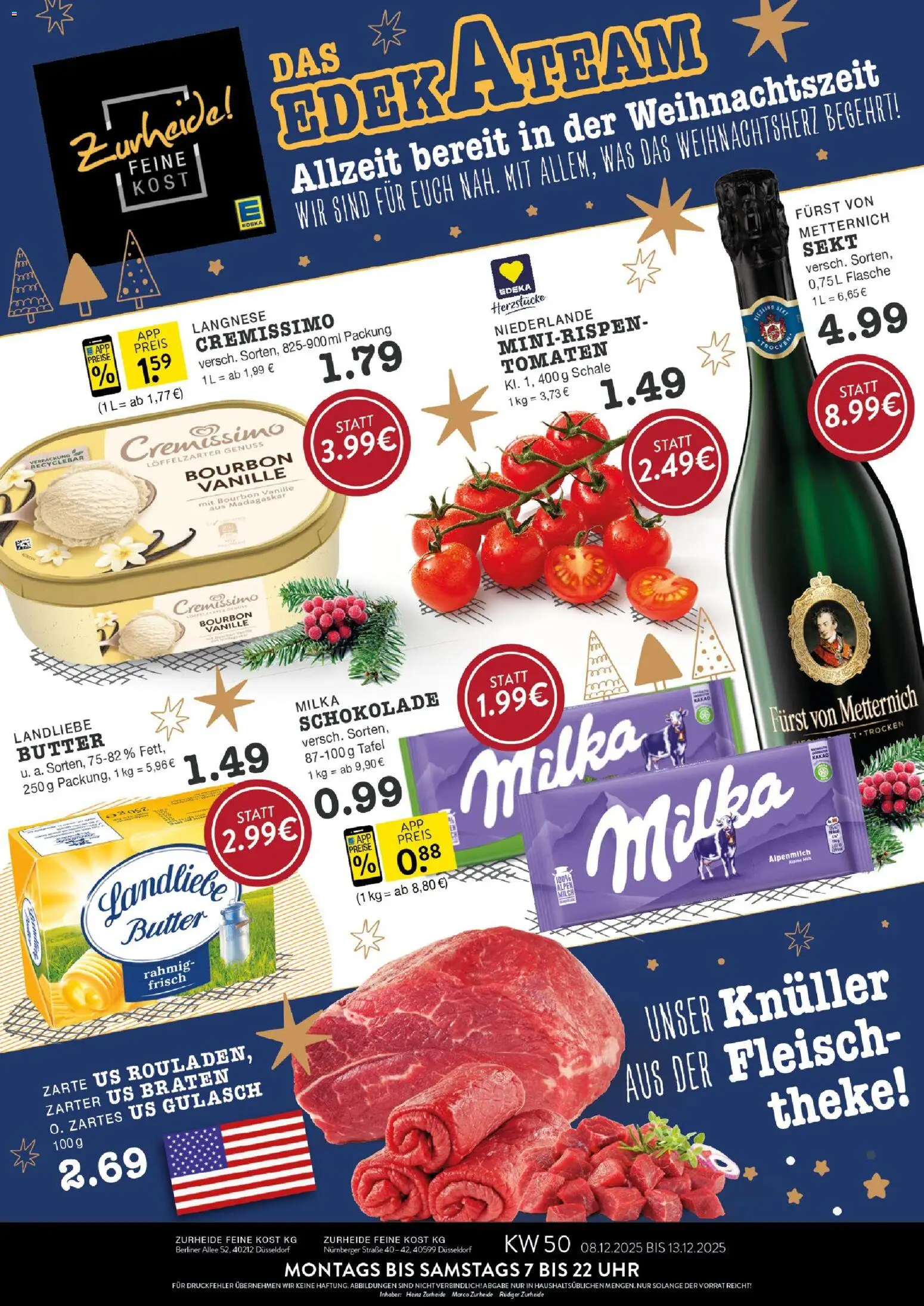 Edeka Zurheide Prospekt 	 – gültig ab 08.12.2025 | Seite: 1 | Produkte: Berliner, Langnese, Cremissimo, Bourbon