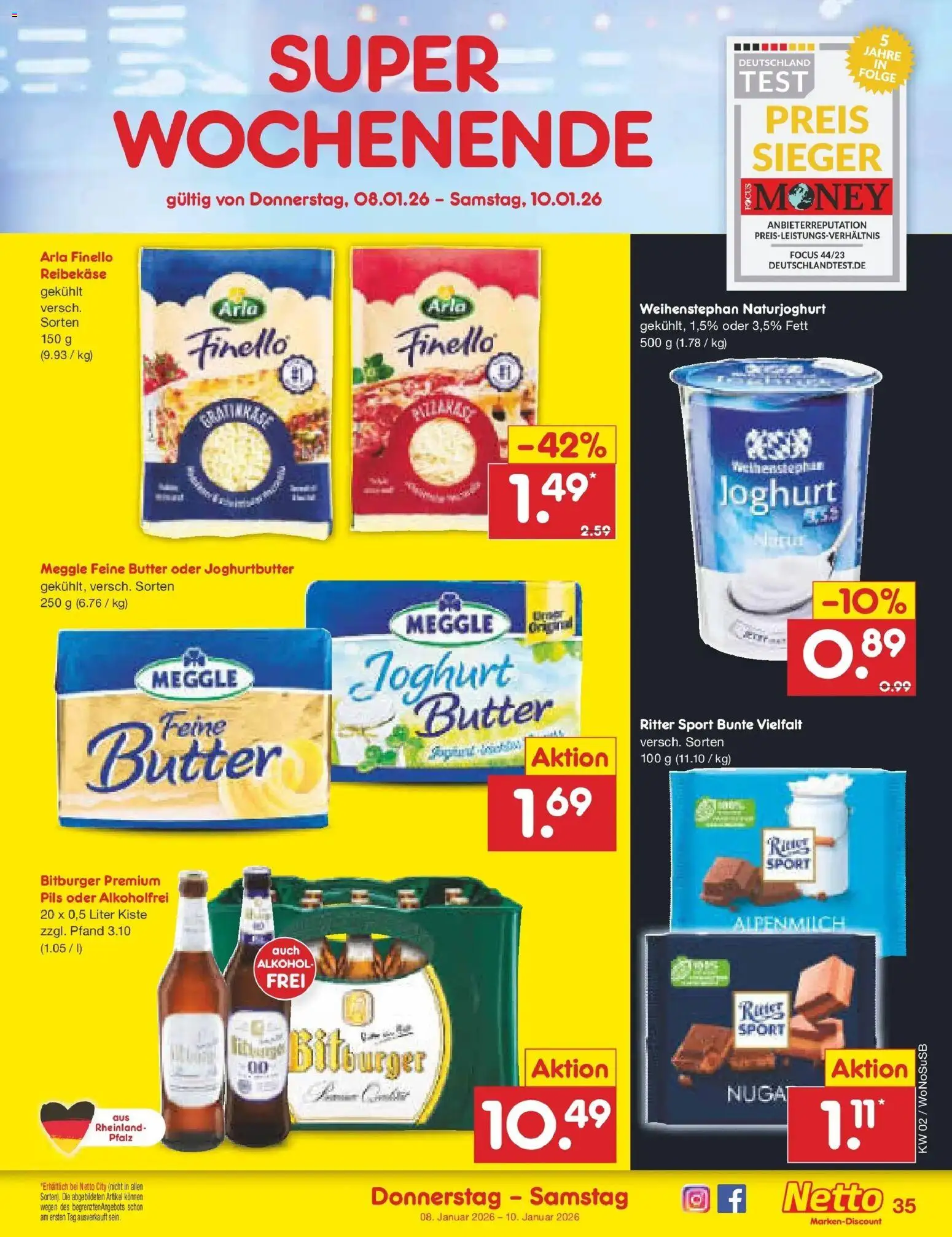 Netto Marken-Discount prospekt Rodgau	 – gültig ab 05.01.2026 | Seite: 39 | Produkte: Butter, Joghurt, Ritter sport, Burger