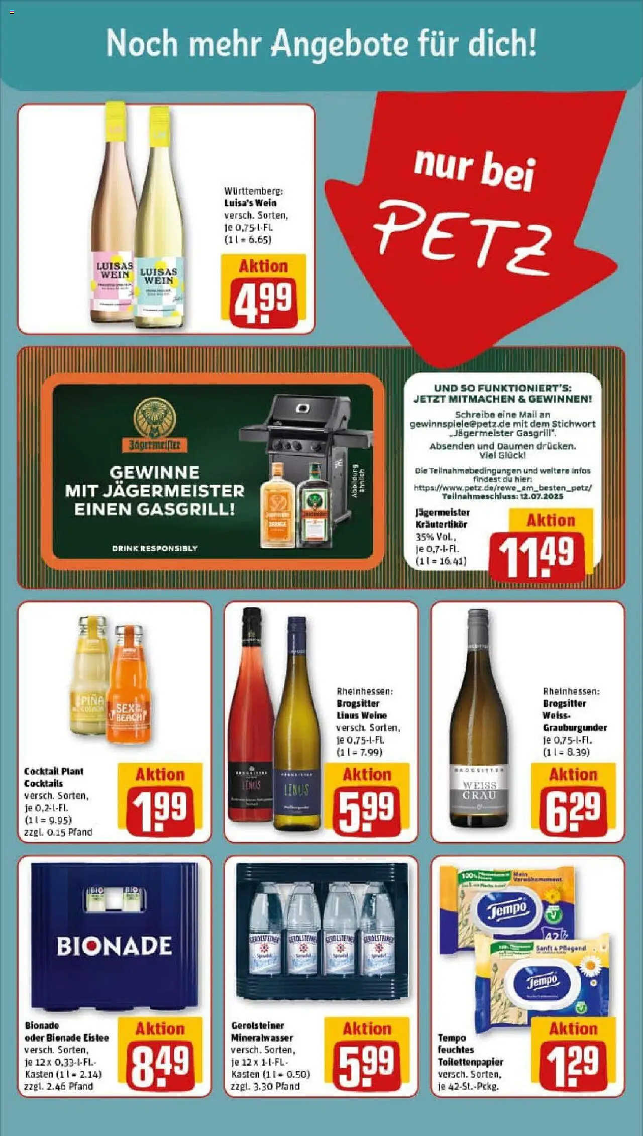 Rewe prospekt Neunkirchen	 - gültig ab dem 06.07.2025 | Seite: 15 | Produkte: Bionade, Jägermeister, Wein, Gerolsteiner