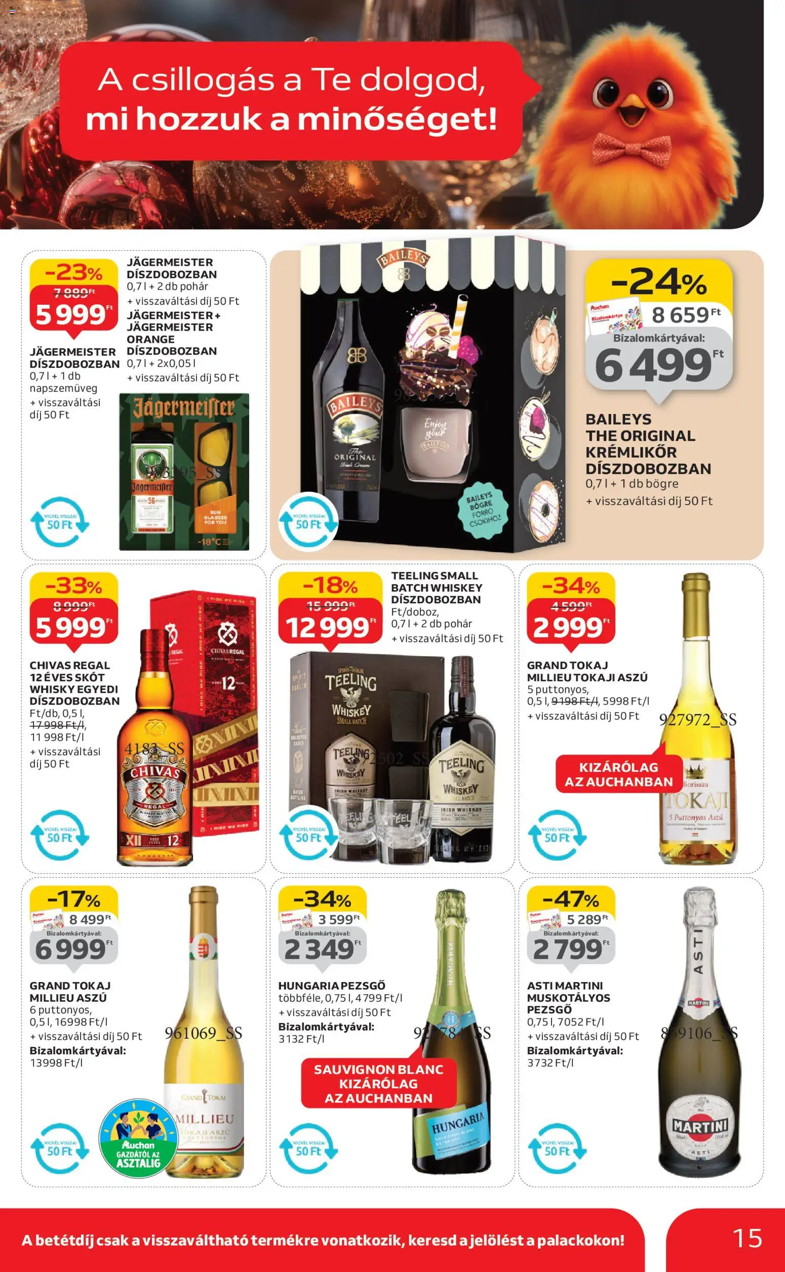 Auchan akciós ujság - amely érvényes a következő dátumtól: 20.11.2025 | Oldal: 15 | Termékek: Napszemüveg, Irish whiskey, Pezsgő, Whisky
