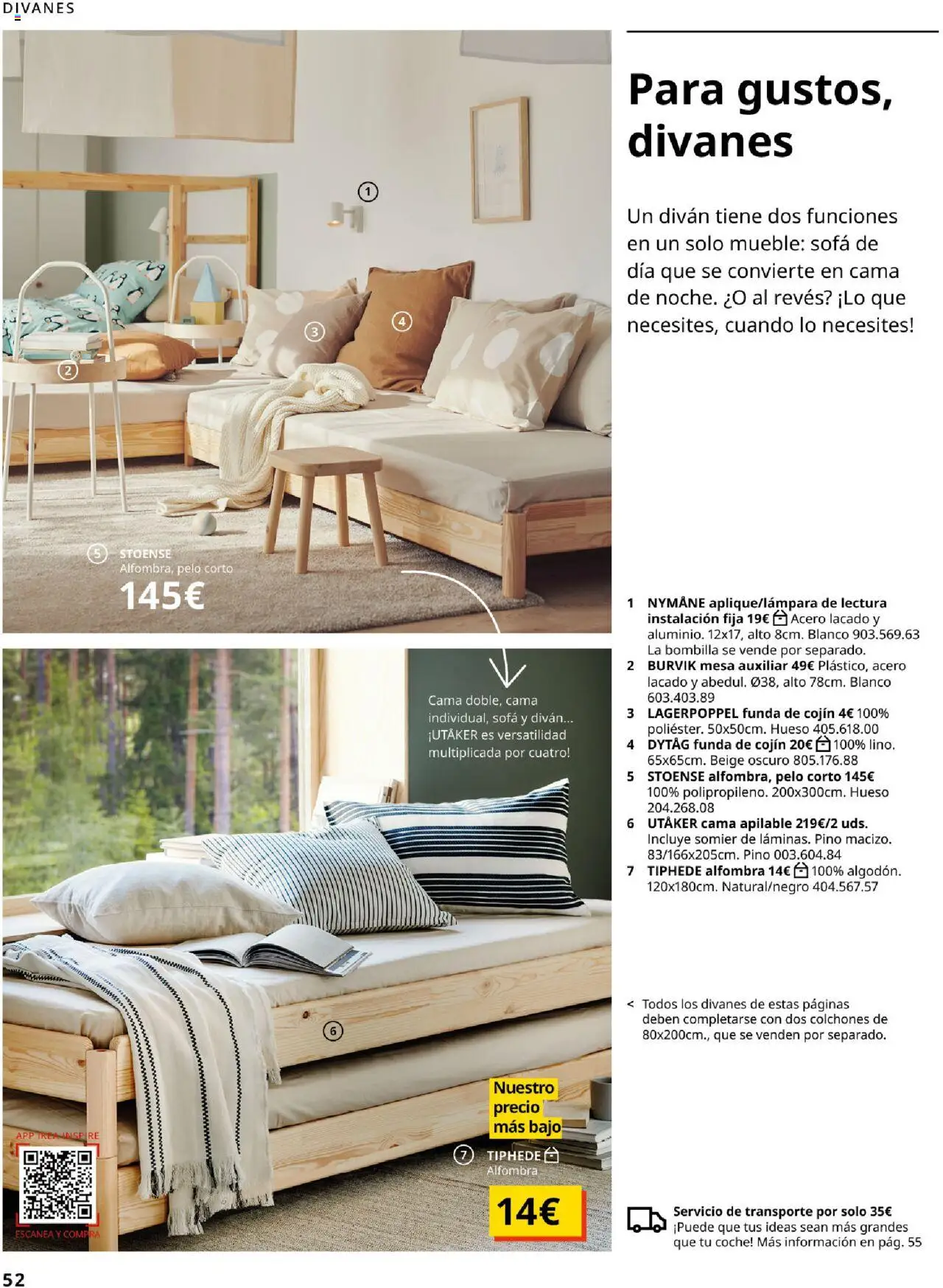Catálogo IKEA Dormitorios │ válido desde el 04.02.2025 | Página: 52 | Productos: Somier, Funda, Sofá, Mesa