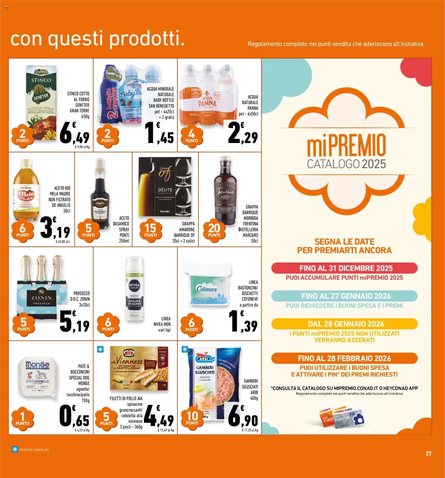 Volantino Conad del 10.12.2025 | Pagina: 27 | Prodotti: Pollo, Gamberi, Acqua minerale, Grappa