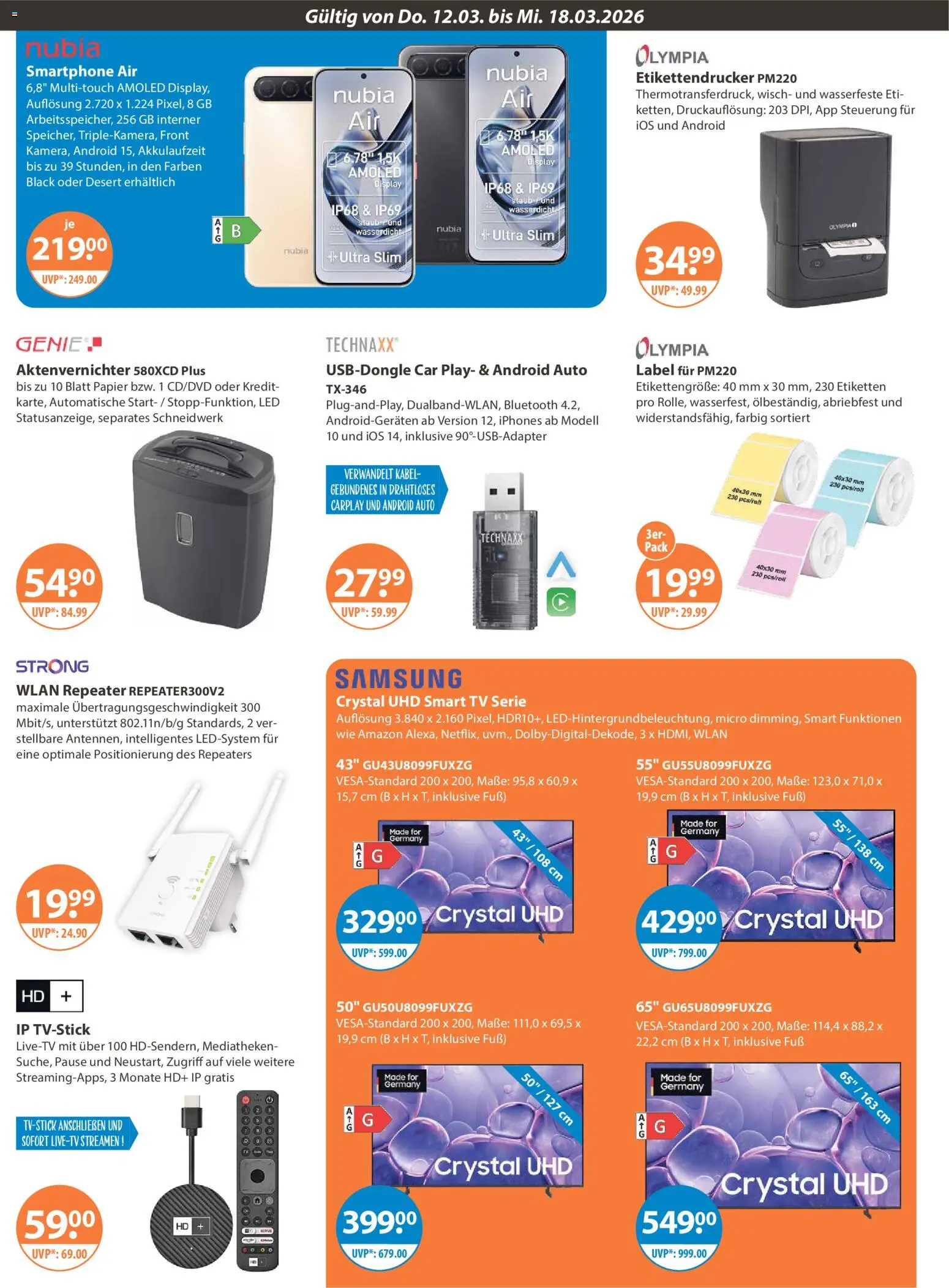 V-Markt - Schwaben/Oberbayern – gültig ab 12.03.2026 | Seite: 18 | Produkte: Aktenvernichter, Samsung, Smart TV, TV