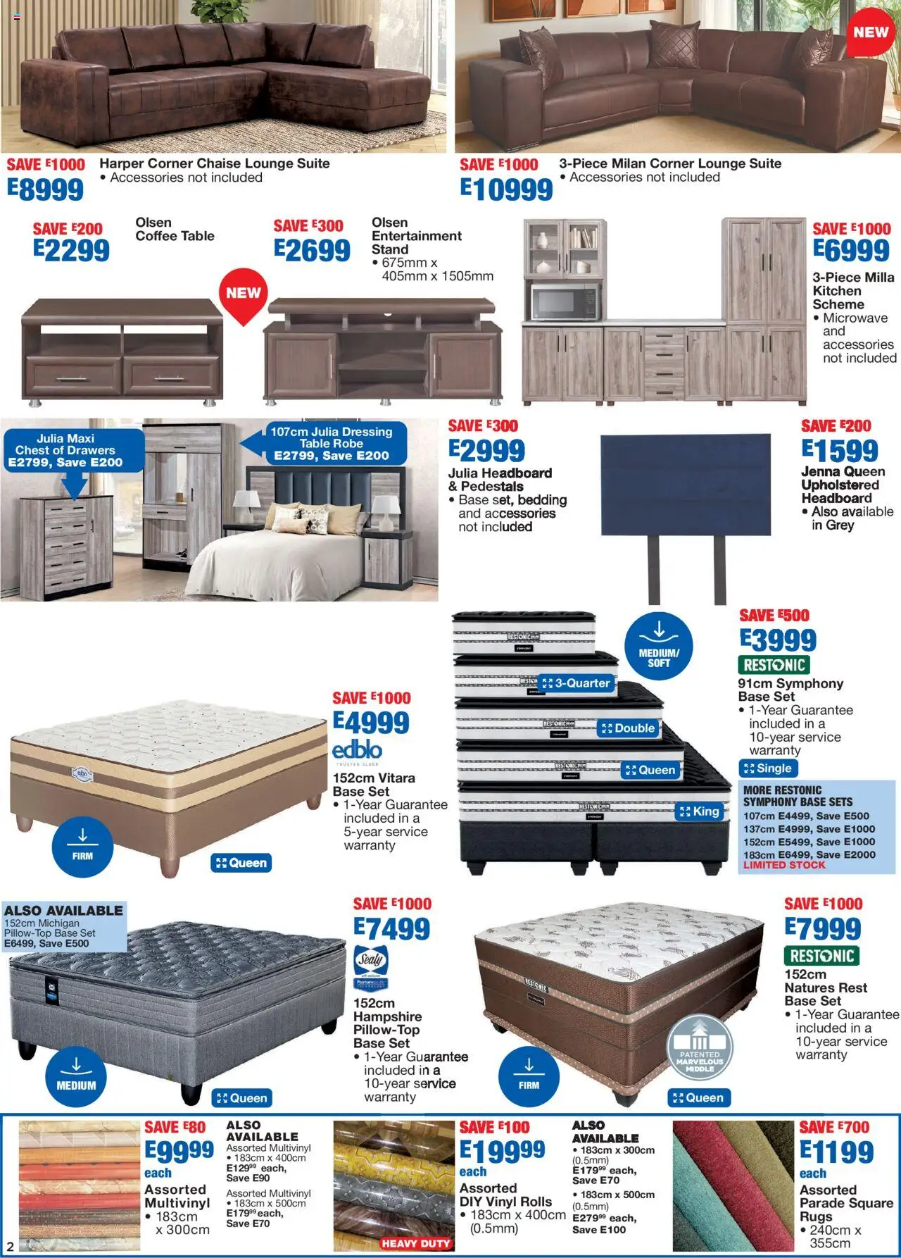 OK Furniture - Eswatini Lowest Prices Specials │ valid from 20.08.2025 | Page: 2 | Products: Headboard, Lounge suite, Coffee, Stock