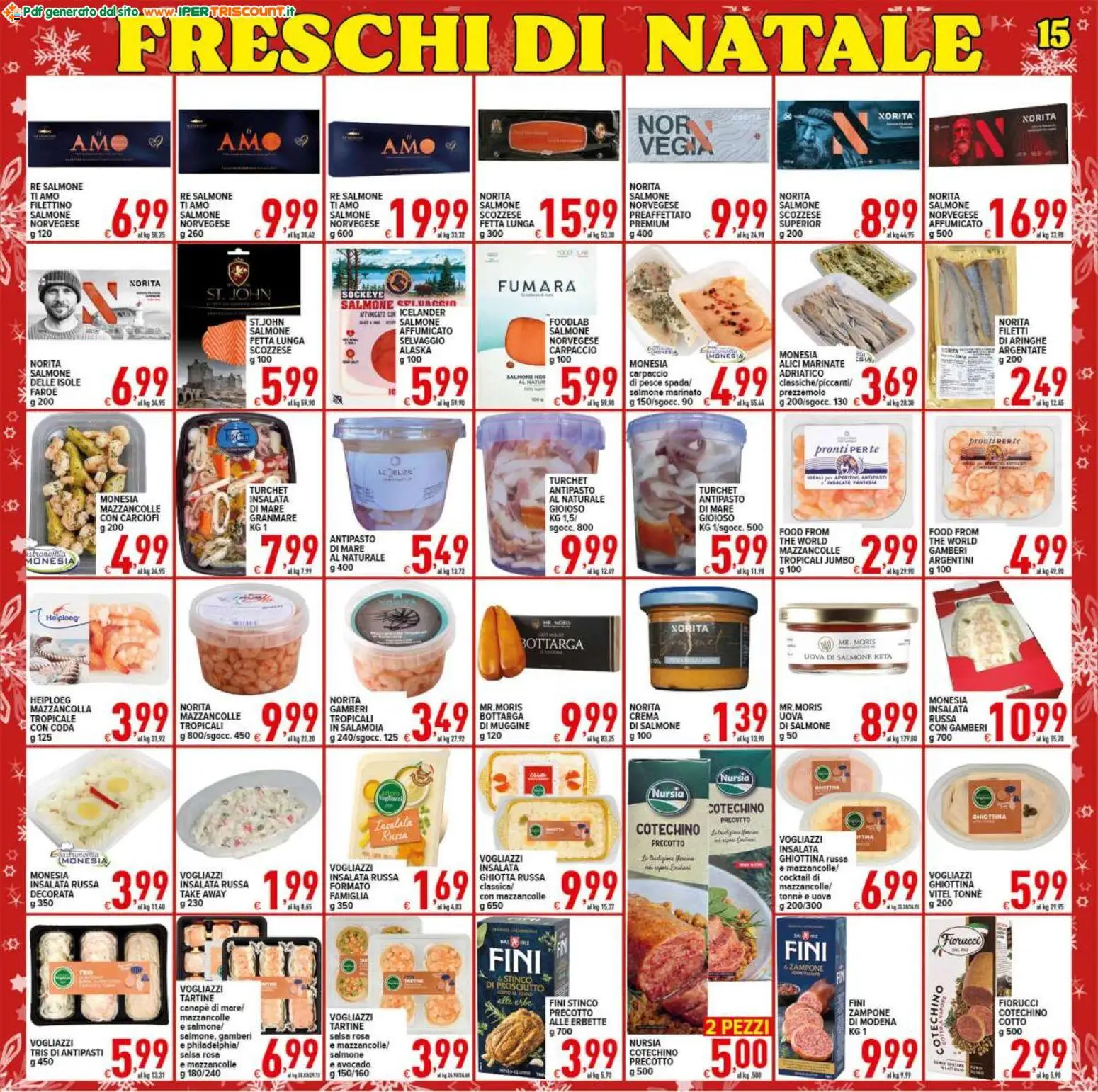 Volantino Ipertriscount del 16.12.2025 | Pagina: 15 | Prodotti: Salmone affumicato, Crema, Gamberi, Avocado