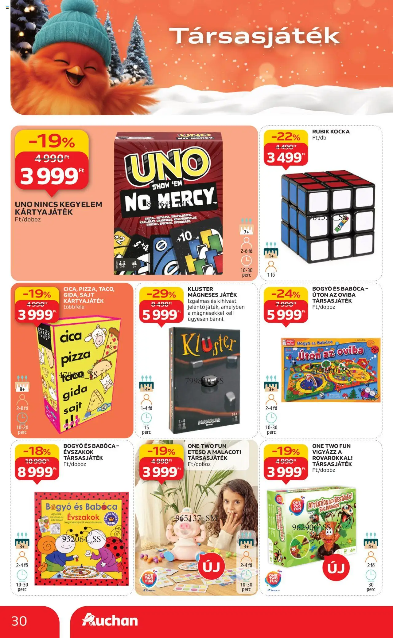Auchan akciós ujság - amely érvényes a következő dátumtól: 24.10.2025 | Oldal: 30 | Termékek: Játék, Sajt, Pizza, Társasjáték