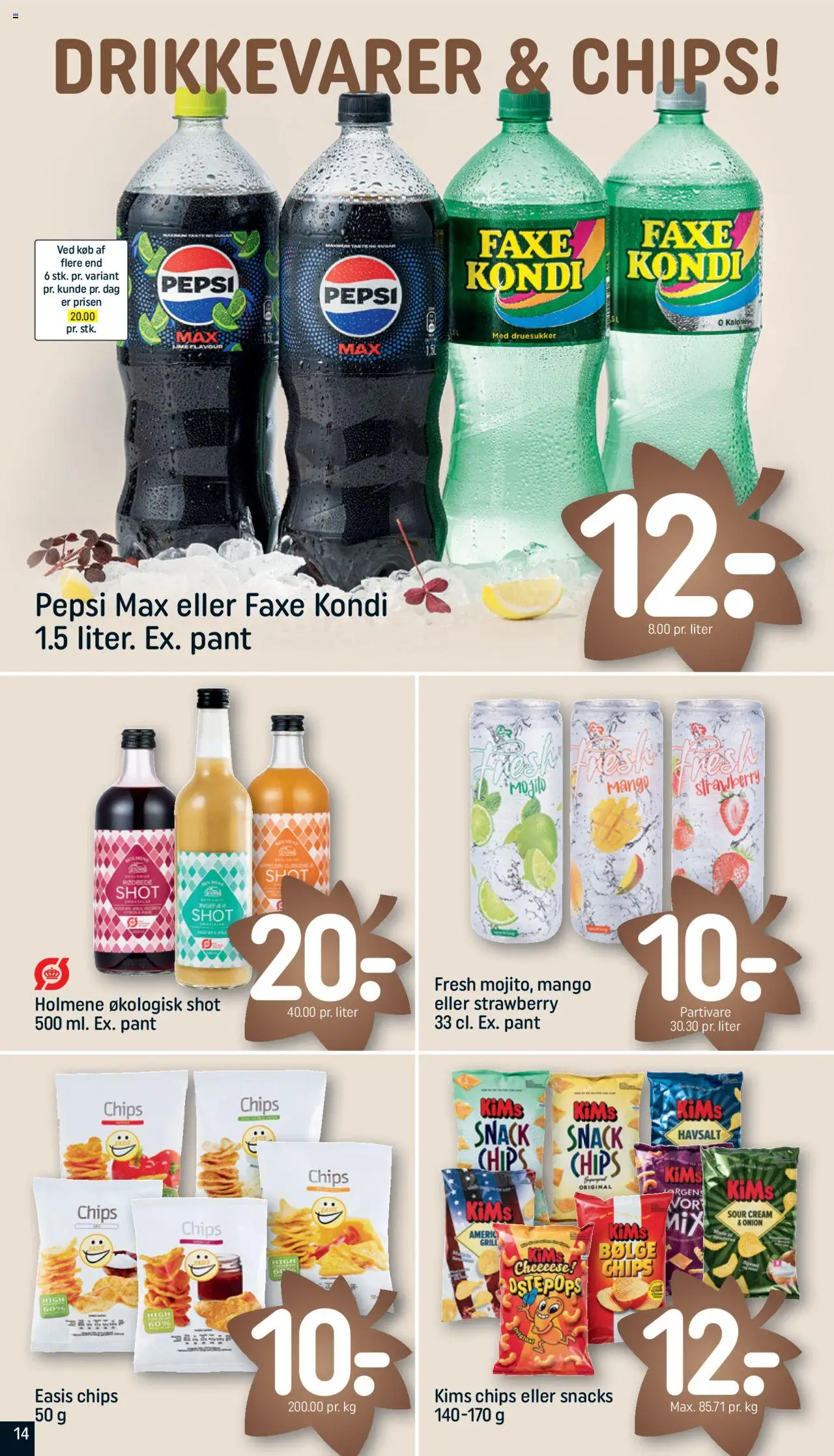 Rema 1000 tilbudsavis – gyldig fra 12.10.2025 | Side: 14 | Produkter: Mango, Faxe Kondi, Pepsi, Pepsi Max