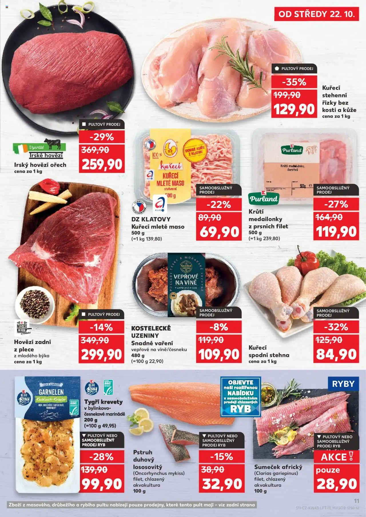 Kaufland leták - Kolín od 22.10.2025 | Strana: 11 | Produkty: Hovězí zadní, Uzeniny, Pstruh, Filet