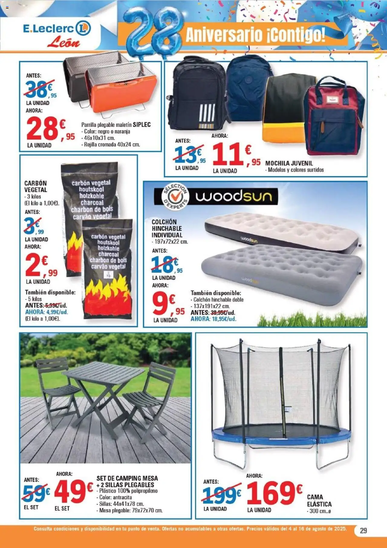 E.Leclerc folleto │ válido desde el 04.08.2025 | Página: 29 | Productos: Mochila, Colchon, Parrilla, Mesa