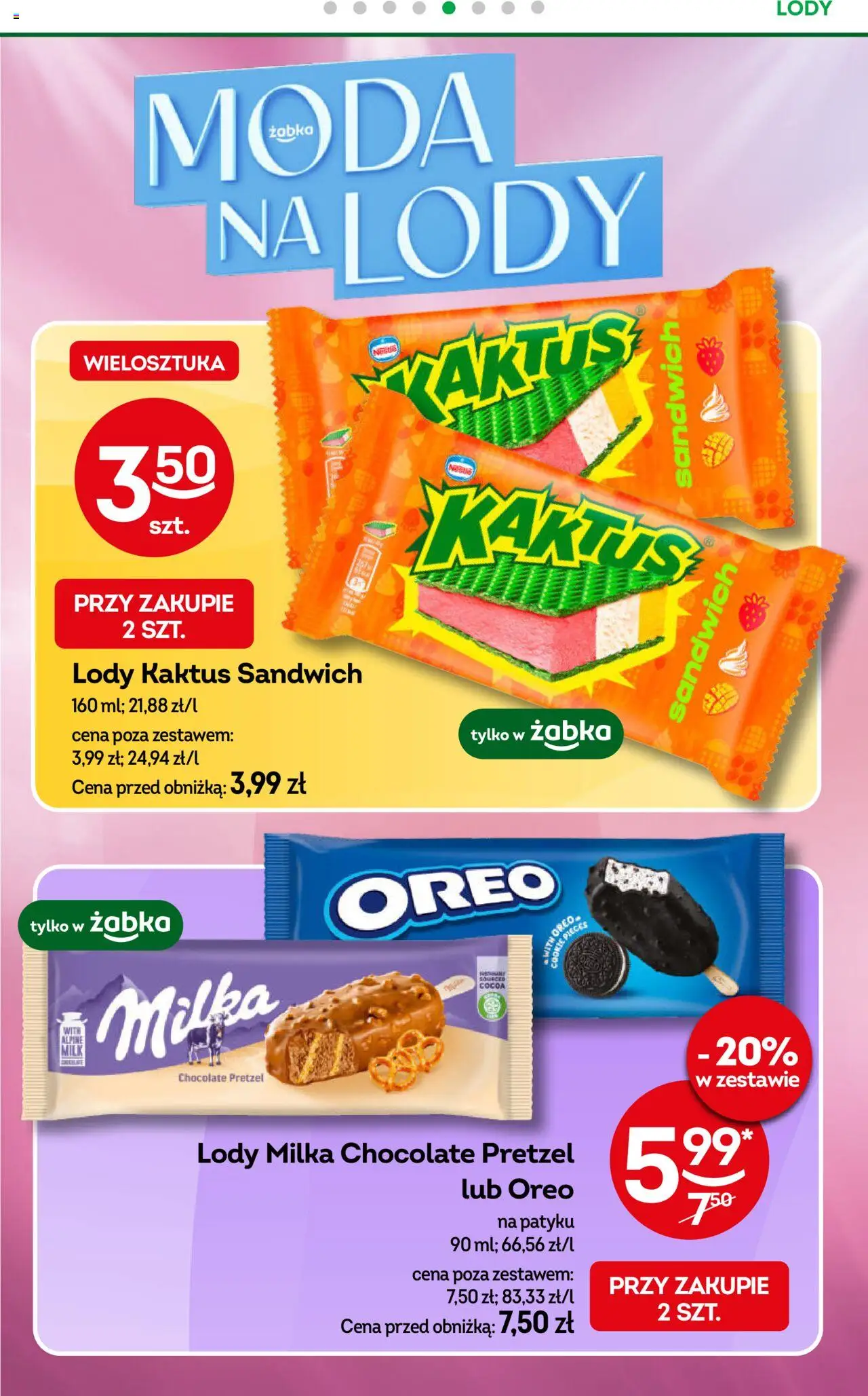 Żabka Gazetka od 10.09.2025 | Strona: 48 | Produkty: Sandwich, Milka, Lody Kaktus, Lody