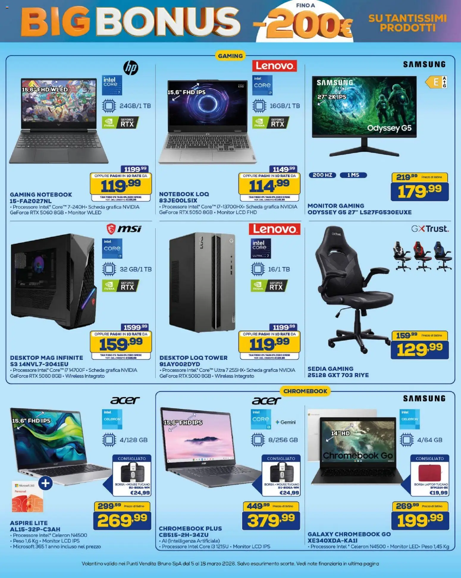 Volantino BRUNO del 05.03.2026 | Pagina: 20 | Prodotti: Monitor, Mouse, Sedia, Samsung