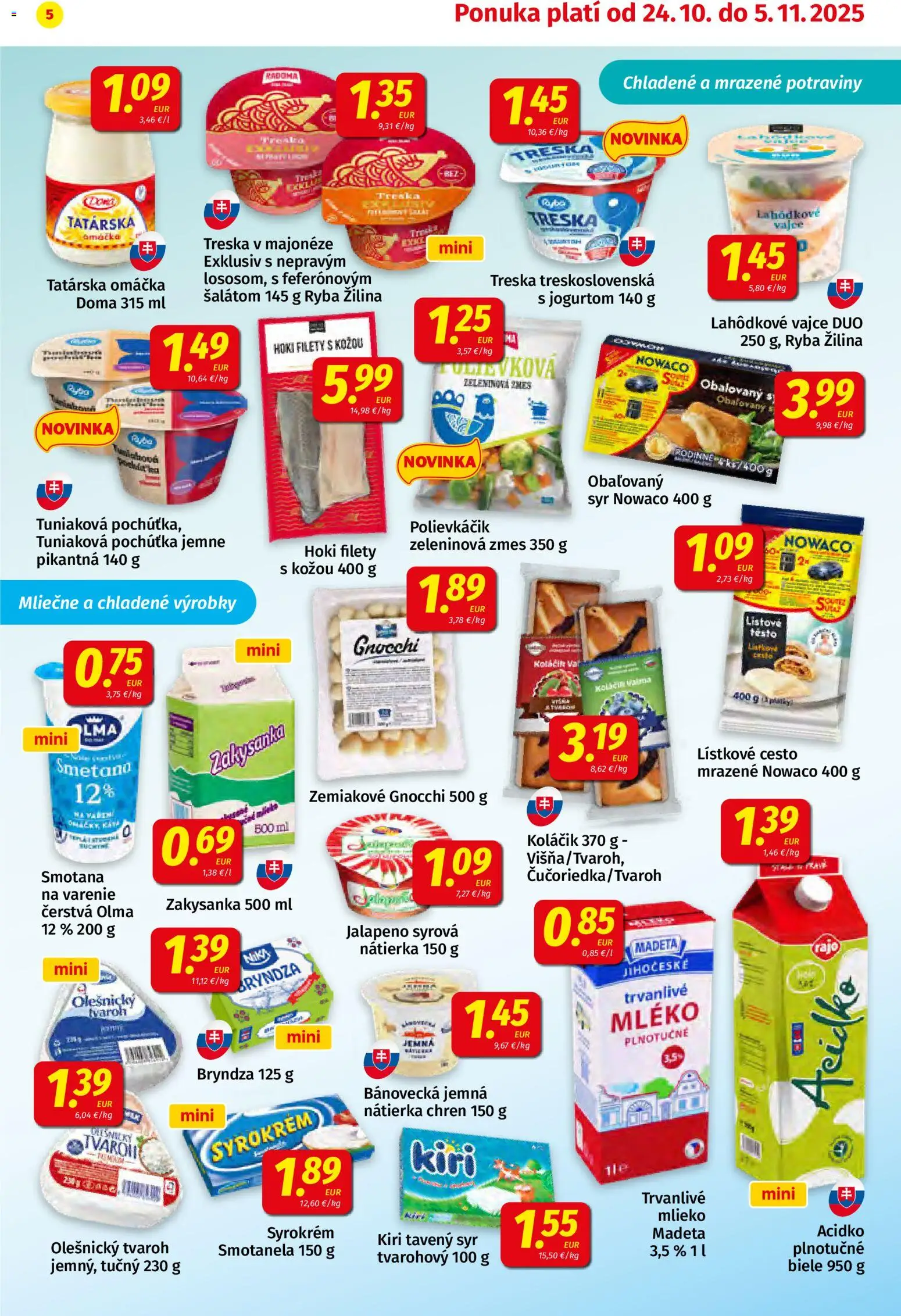 Nové Koruna akcie – leták je platný od 24.10.2025 | Strana: 5 | Produkty: Syr, Ryba, Lístkové cesto, Acidko