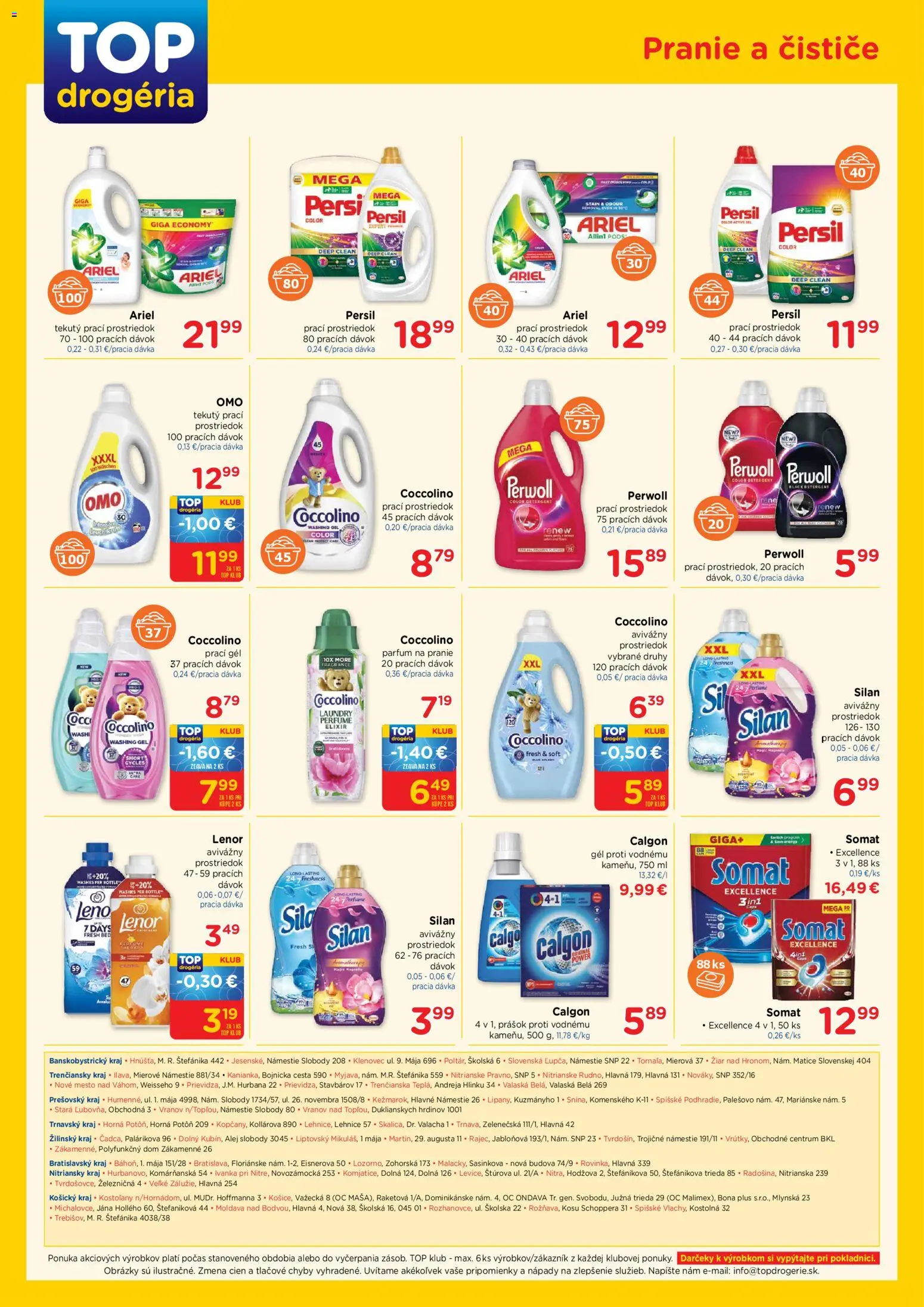 Nové TOP Drogéria akcie – leták je platný od 03.11.2025 | Strana: 4 | Produkty: Perwoll, Silan, Ariel, Coccolino