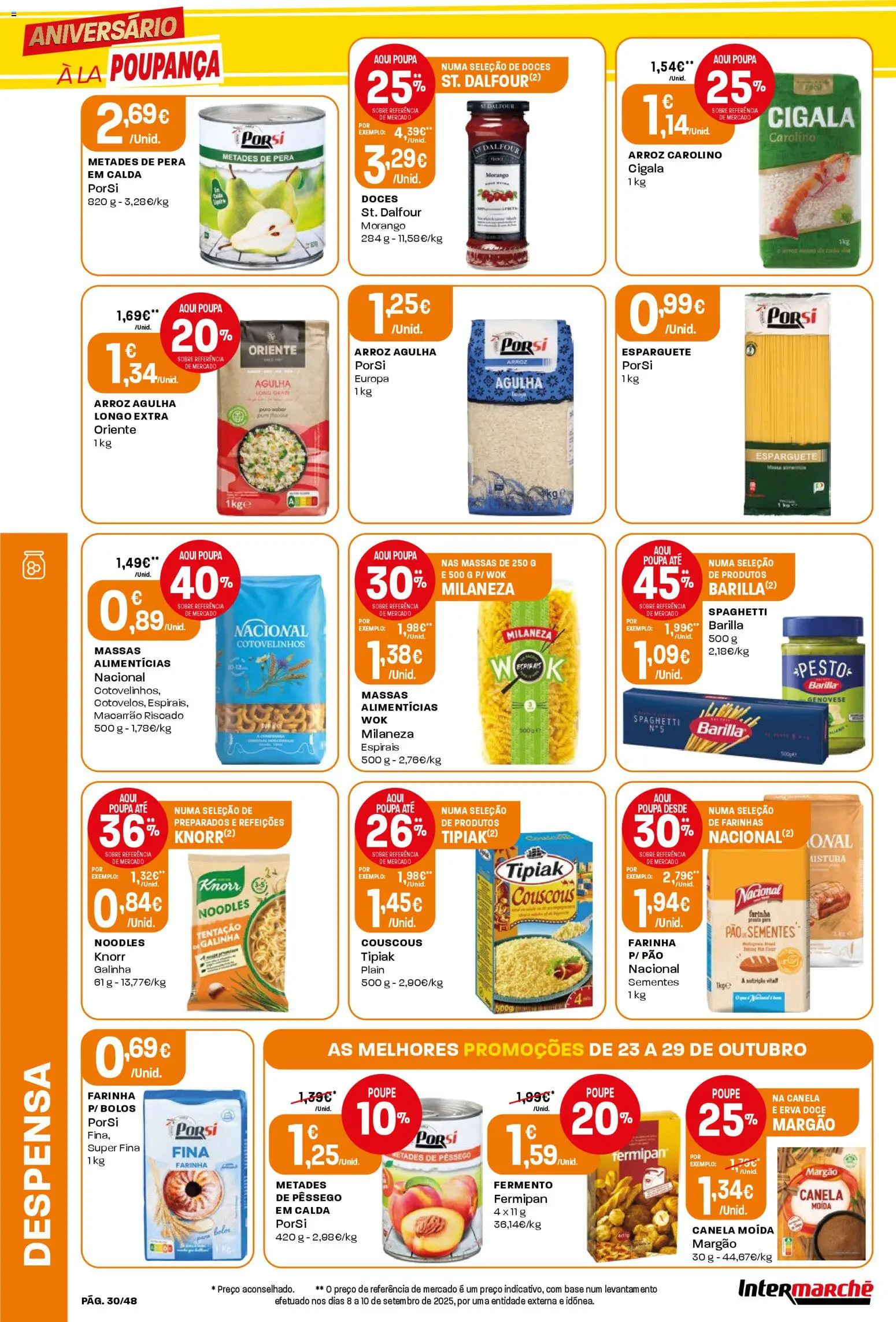 Intermarché folheto │ válido de 23.10.2025 | Página: 30 | Produtos: Canela, Base, Pão, Macarrão