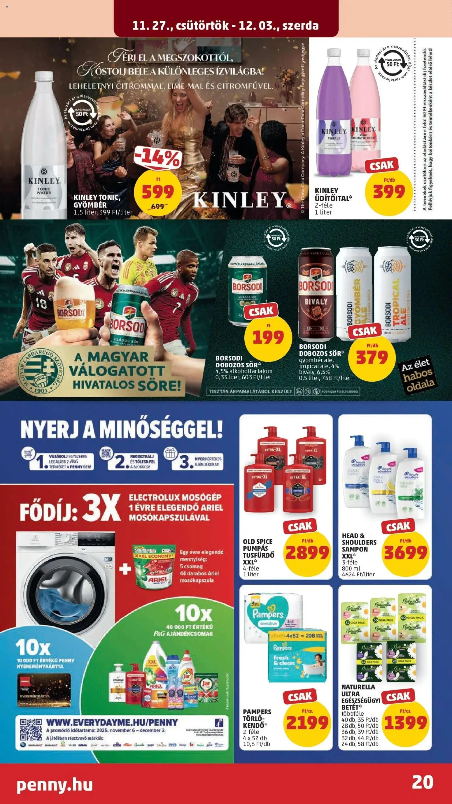 PENNY akciós ujság - amely érvényes a következő dátumtól: 26.11.2025 | Oldal: 20 | Termékek: Ariel, Tonic, Old spice, Pampers