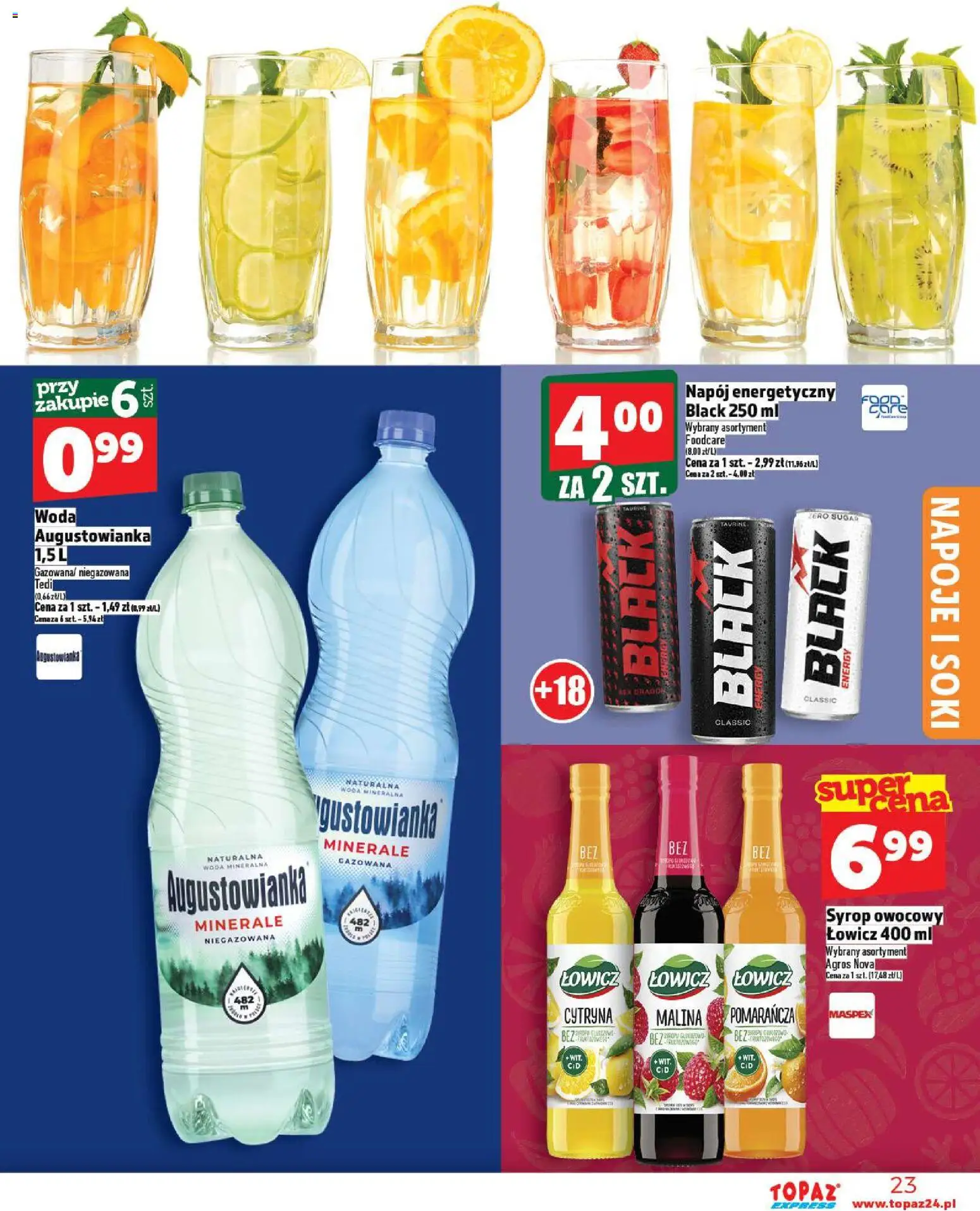 Topaz Gazetka - Express od 13.11.2025 | Strona: 23 | Produkty: Cytryna, Syrop, Napoje, Soki