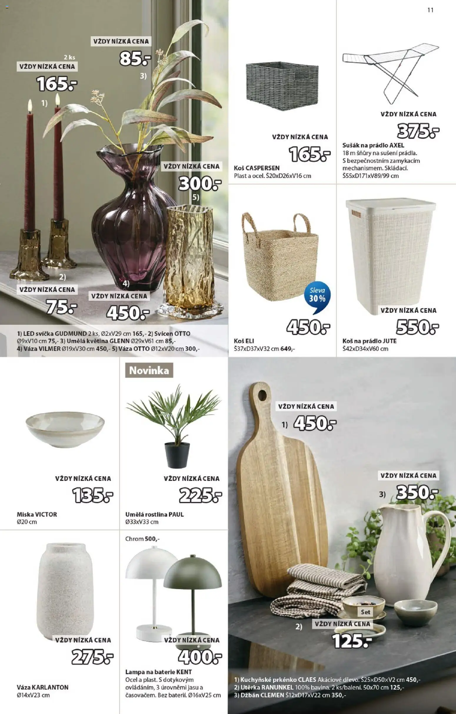JYSK leták od 15.04.2026 | Strana: 11 | Produkty: Koš na prádlo, Lampa na baterie, Prkénko, Utěrka