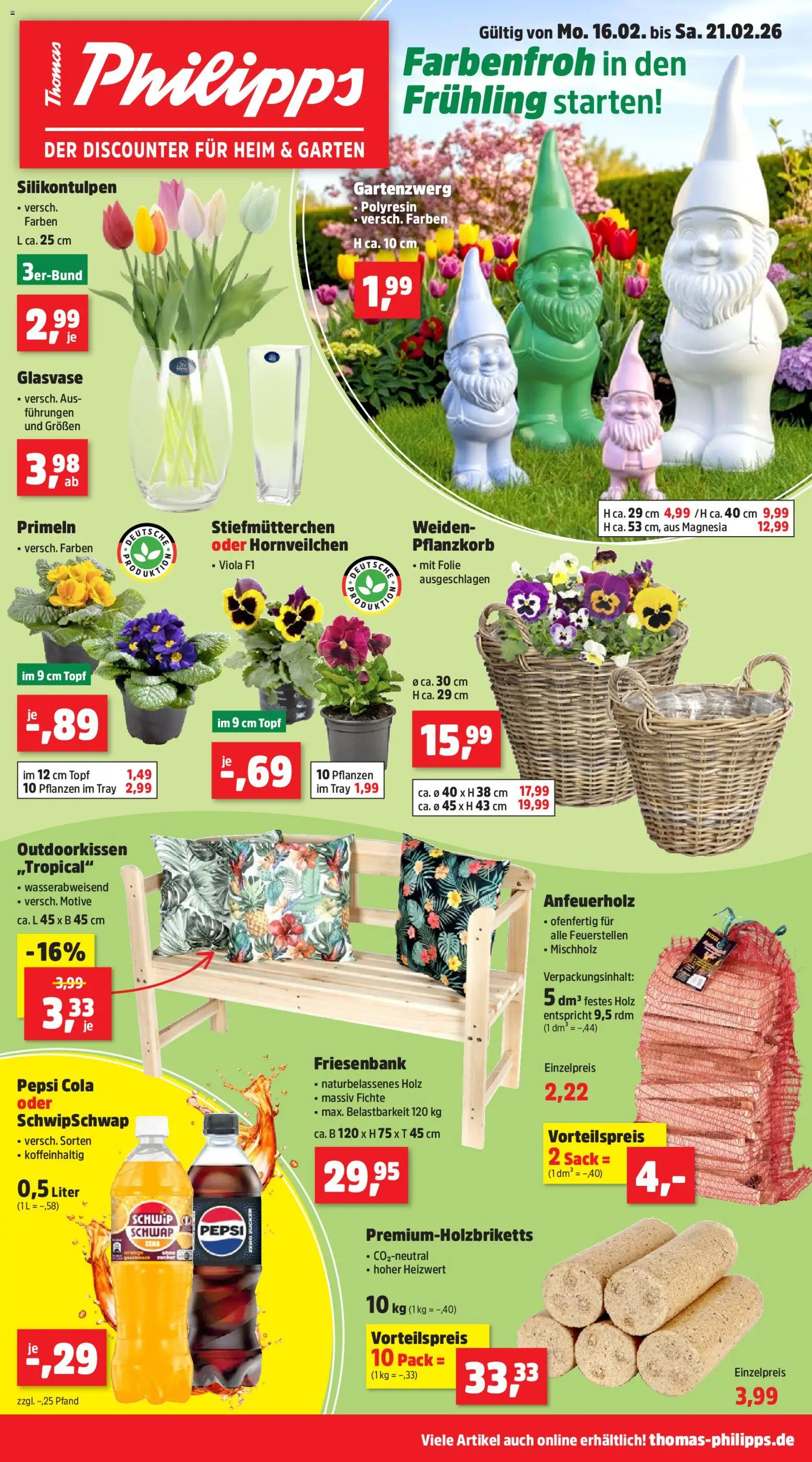 Thomas Philipps Prospekt – gültig ab 16.02.2026 | Seite: 1 | Produkte: Stiefmutterchen, Cola, Zucker, Pepsi
