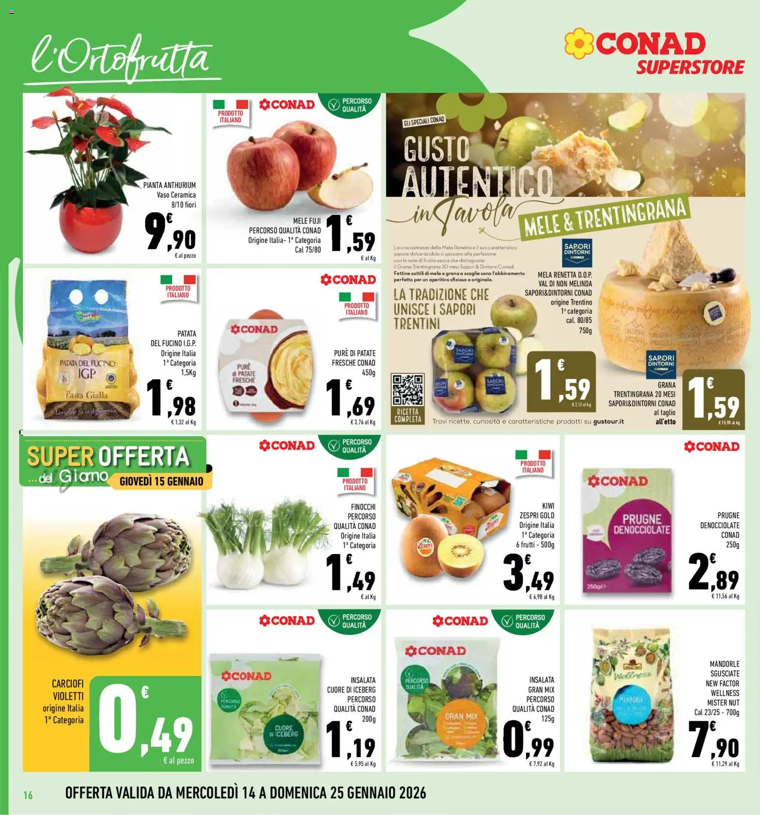 Volantino Conad del 14.01.2026 | Pagina: 16 | Prodotti: Insalata, Frutta, Mandorle, Aperitivo