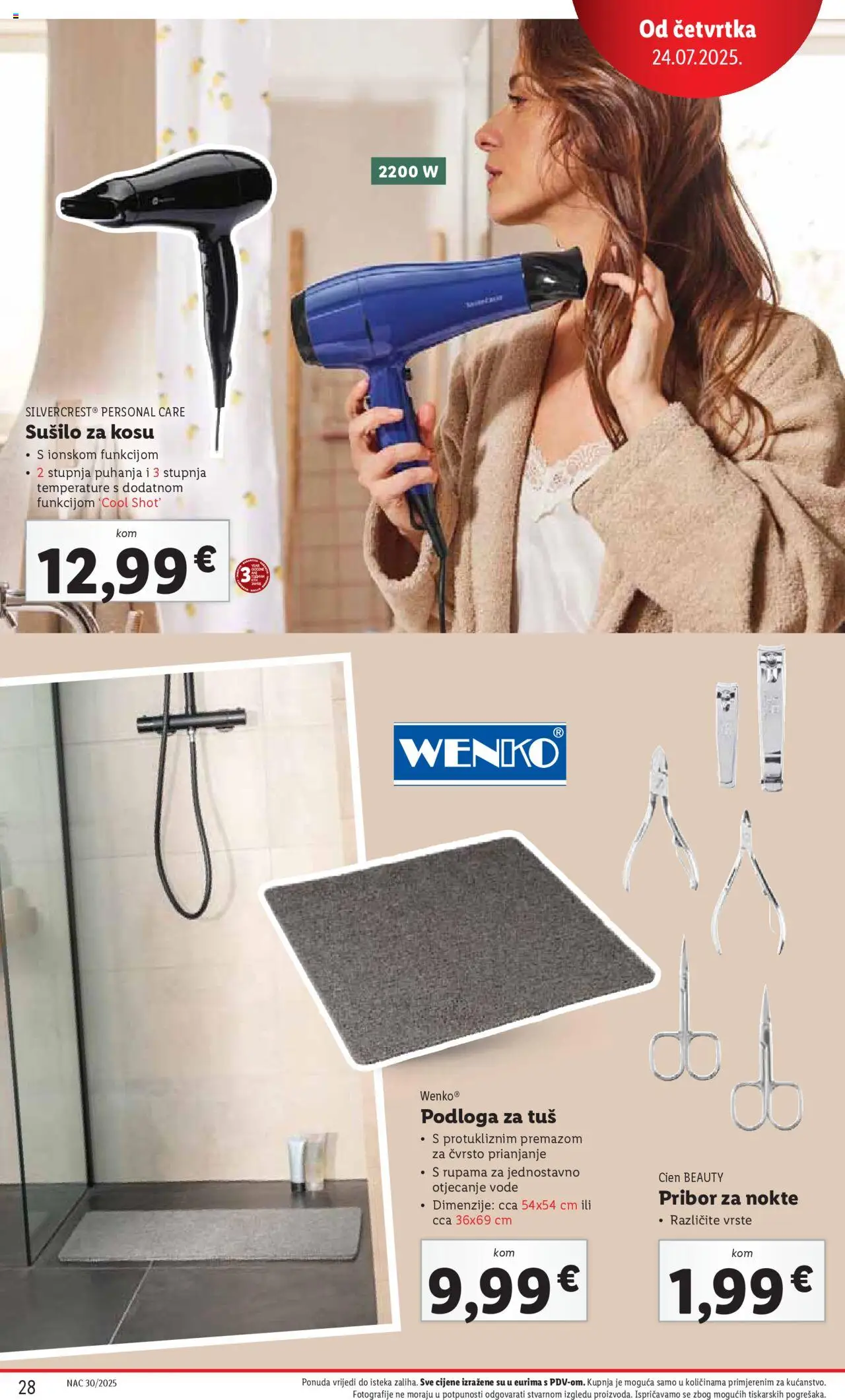 Lidl katalog | vrijedi od 24.07.2025 | Stranica: 28 | Proizvodi: Sušilo za kosu, Tuš