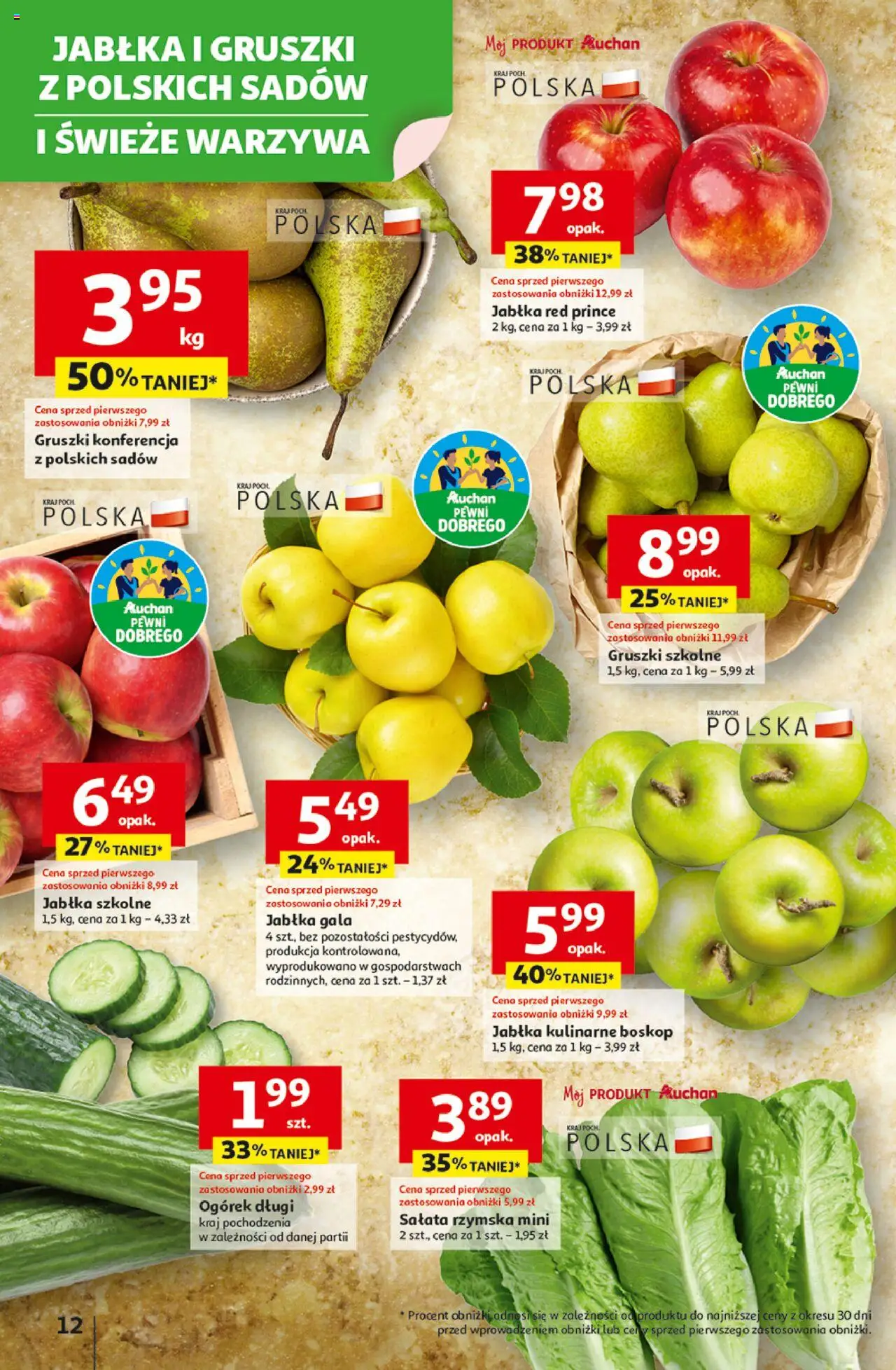Auchan Gazetka - Wielkie przeboje cenowe Hipermarket od 09.10.2025 | Strona: 12 | Produkty: Jabłka, Warzywa