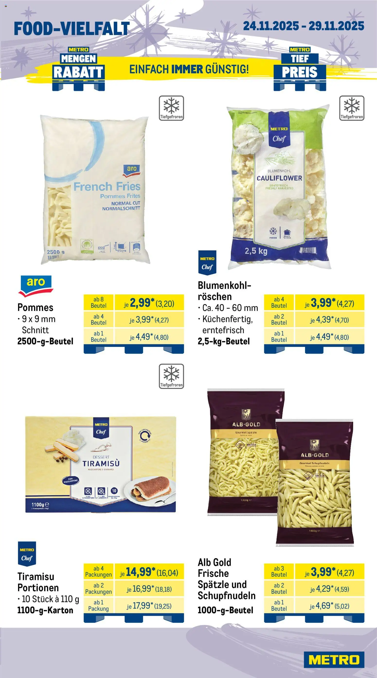 Metro Wochen-Angebote Gastro – gültig ab 24.11.2025 | Seite: 14 | Produkte: Mascarpone, Pommes, Pommes frites, Blumenkohl
