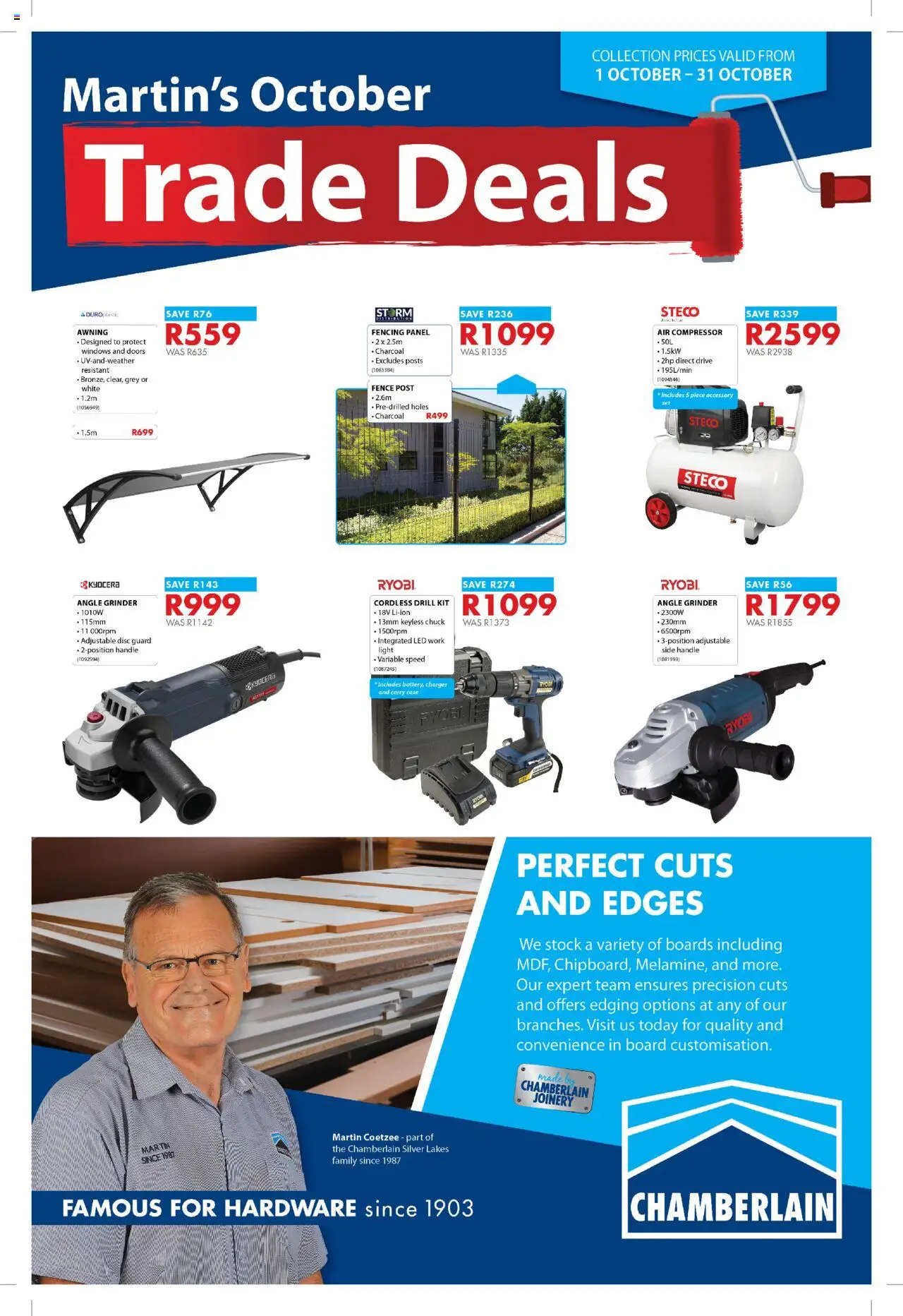New Chamberlain catalogue – valid from 01.10.2025 | Page: 1 | Products: Compressor, Light, Angle grinder, Stock