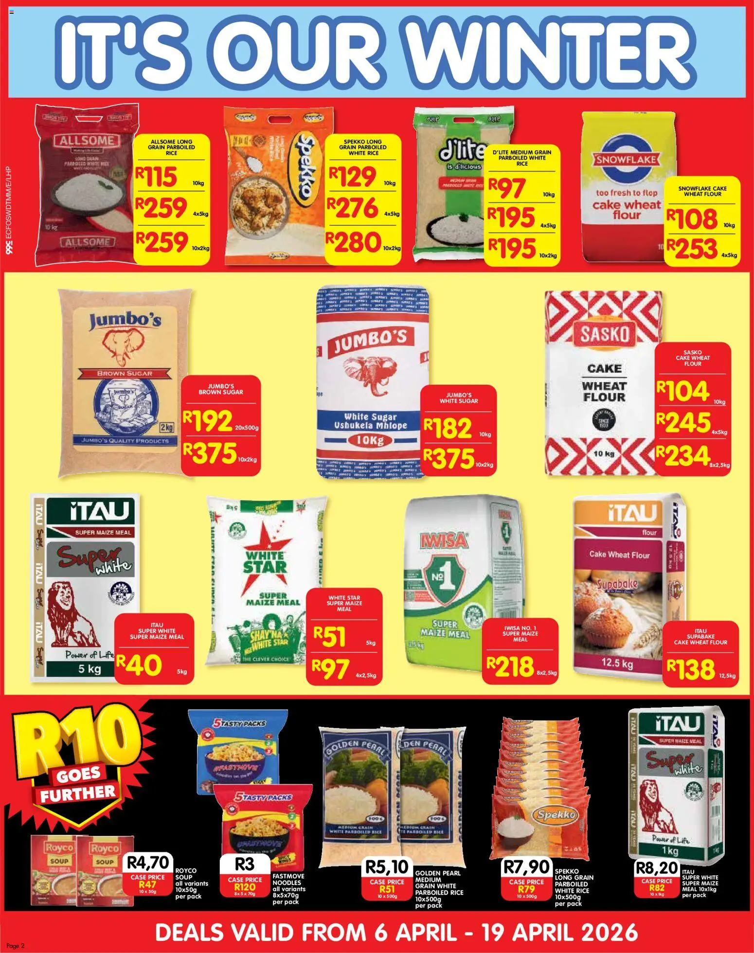 New Shoprite catalogue – valid from 06.04.2026 | Page: 2 | Products: Cake, Flour, Maize meal, Noodles