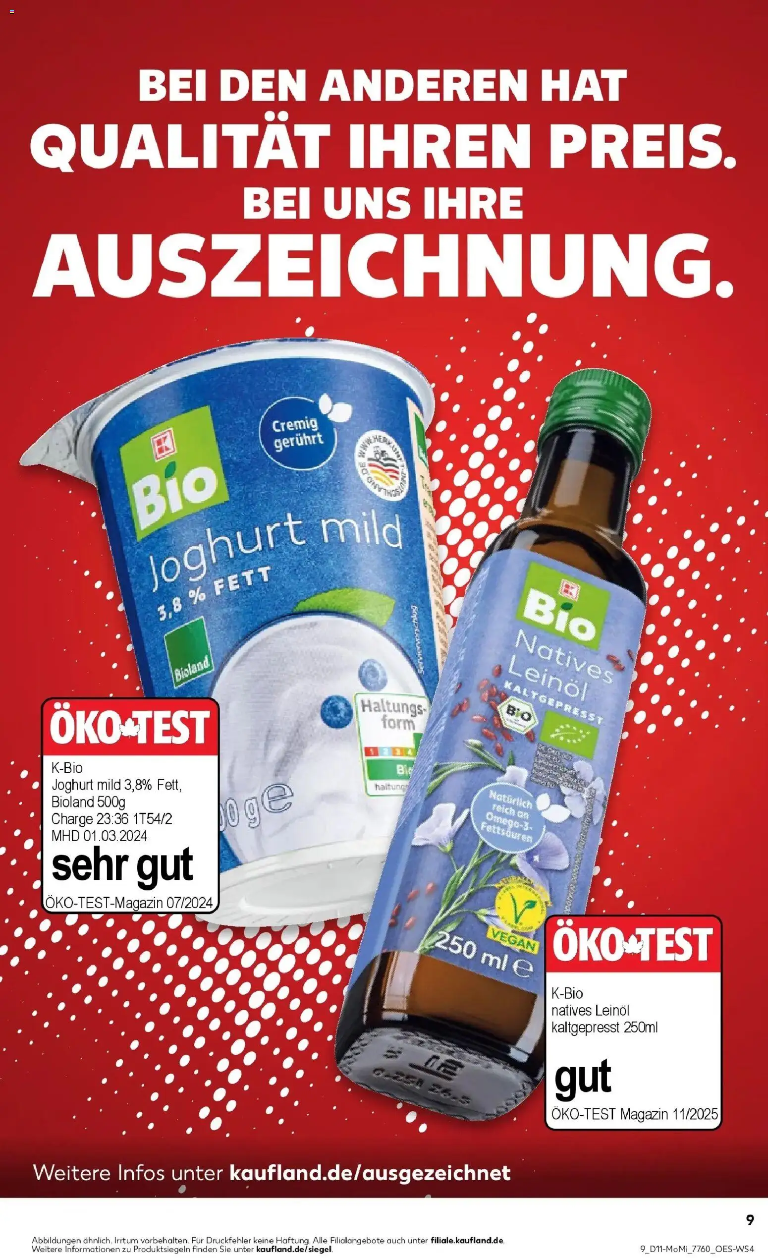 Kaufland Prospekt Freiburg Im Breisgau	 – gültig ab 09.03.2026 | Seite: 9 | Produkte: Joghurt, Leinöl