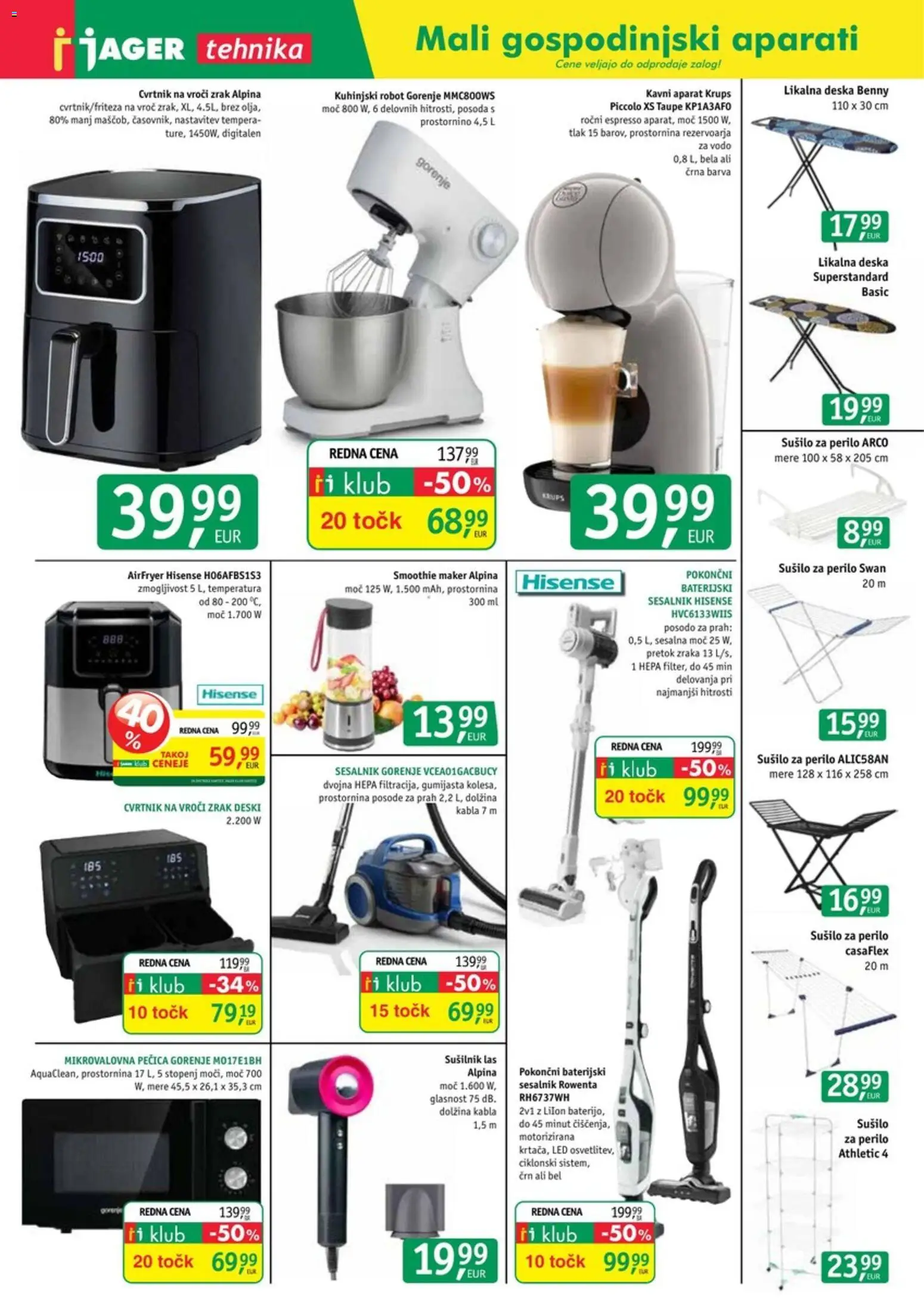 Novi Jager katalog ponudbe – veljaven od 11.03.2026 | Stran: 14 | Izdelki: Likalna deska, Mikrovalovna pecica, Robot, Sesalnik