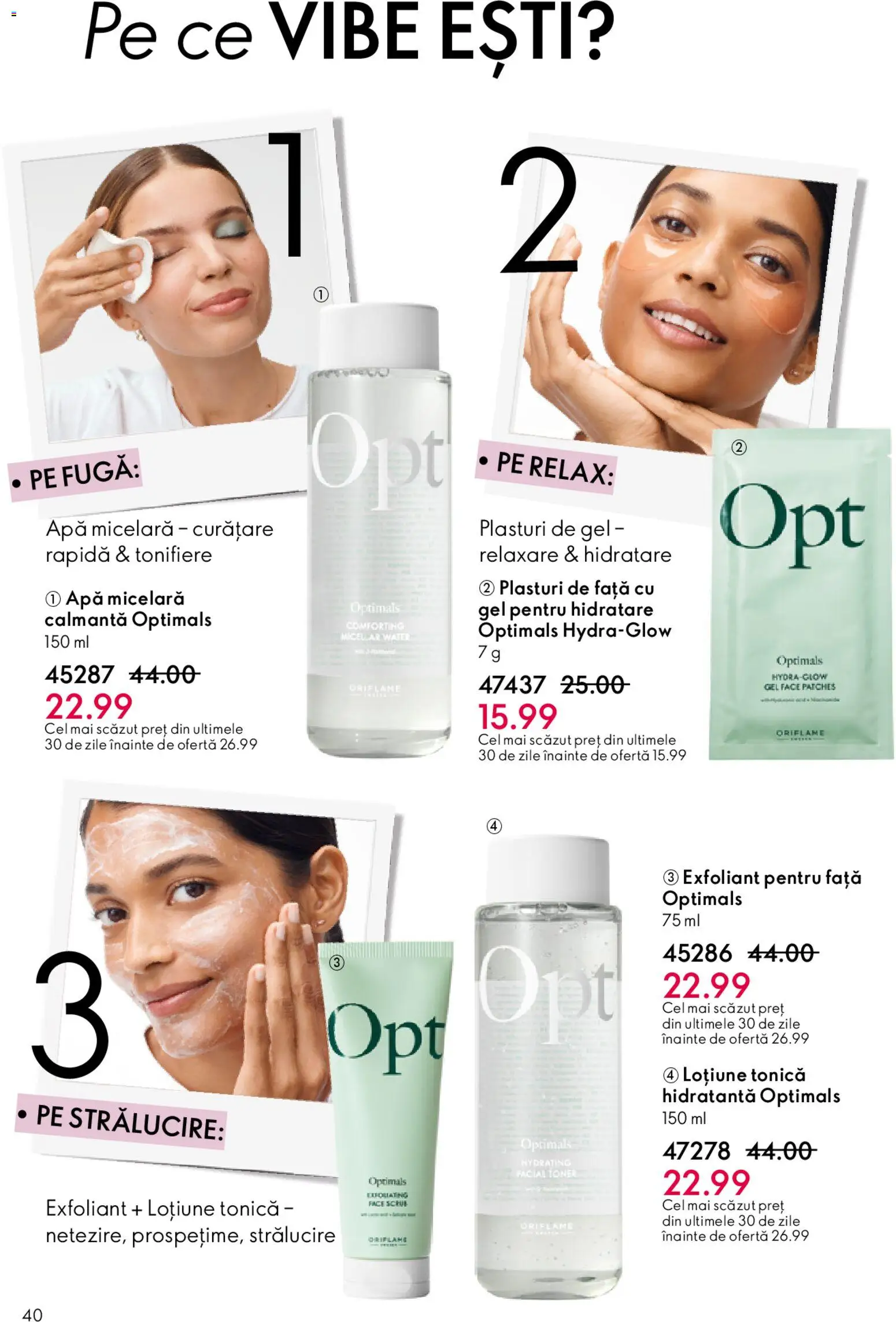 Noul catalog Oriflame – valabil de la 25.03.2026 | Pagină: 40 | Produse: Plasturi, Exfoliant, Toner, Apă micelară