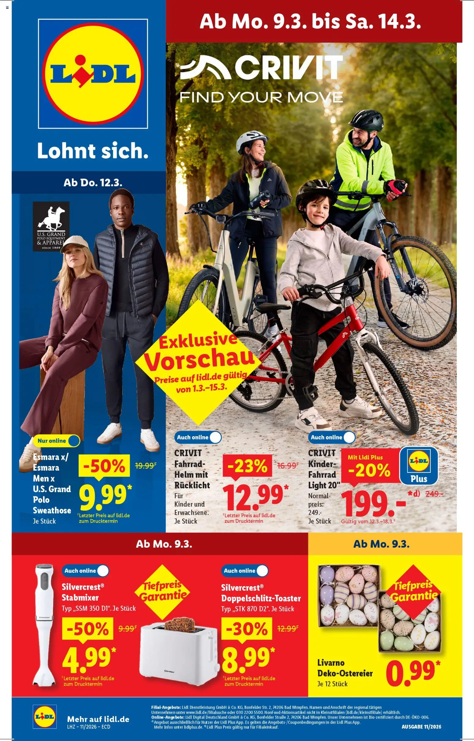 Lidl - Prospekt – gültig ab 09.03.2026 | Seite: 1 | Produkte: Sweathose, Bad, Stabmixer
