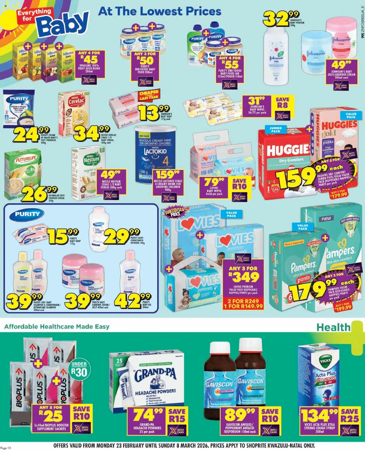 New Shoprite catalogue – valid from 23.02.2026 | Page: 10 | Products: Cough syrup, Shampoo, Water, Fruit