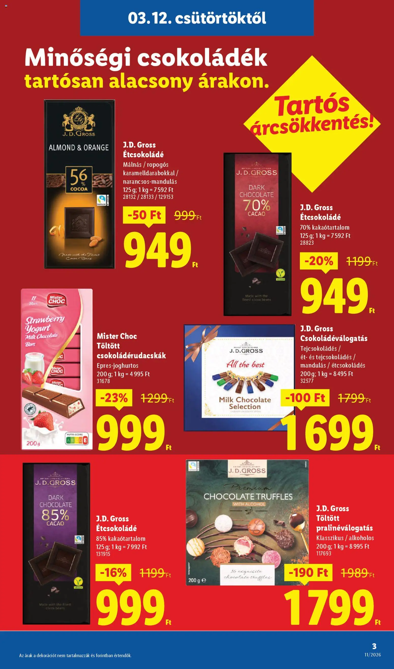Lidl akciós ujság - amely érvényes a következő dátumtól: 12.03.2026 | Oldal: 3 | Termékek: Étcsokoládé