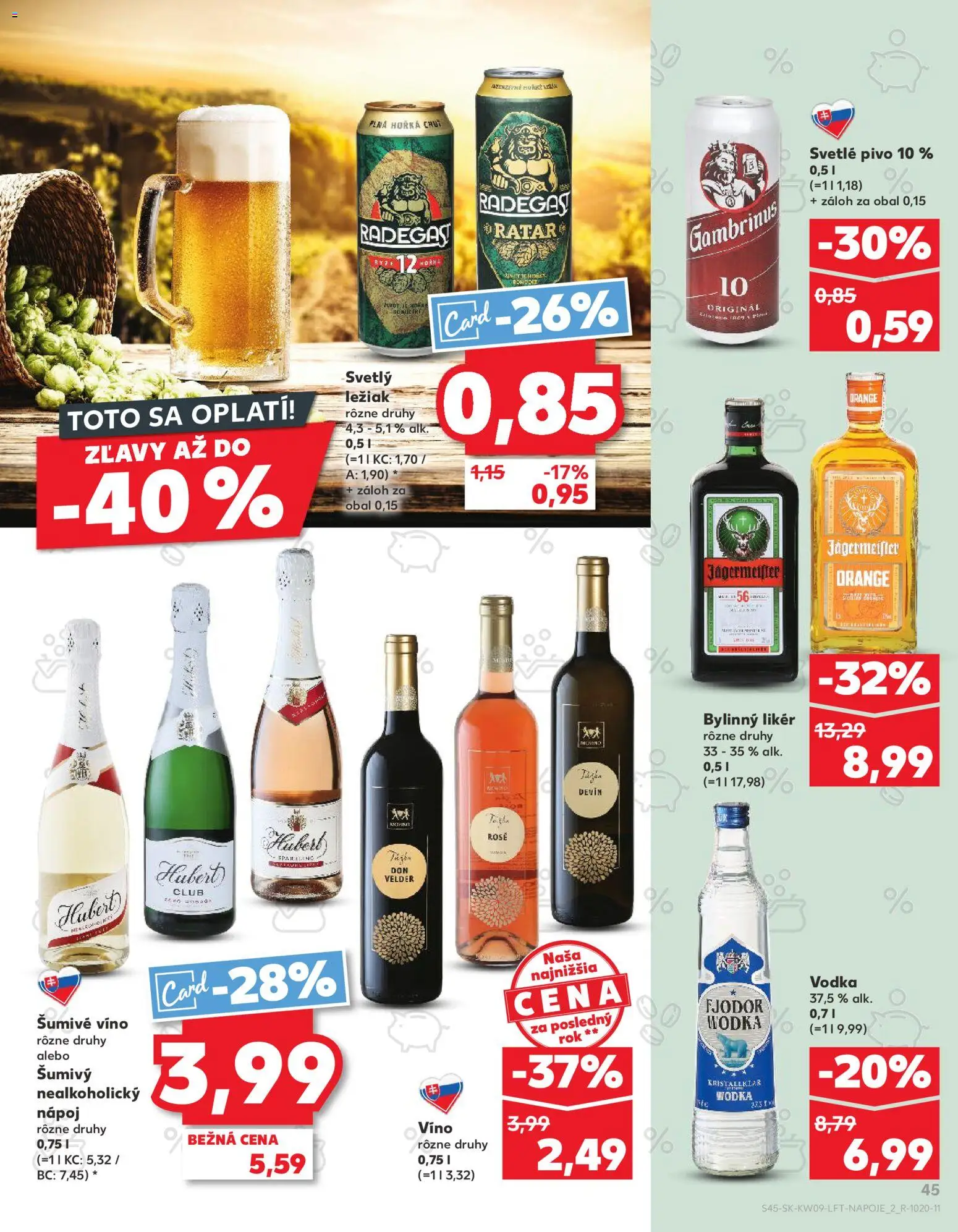 Nové Kaufland akcie – leták je platný od 26.02.2026 | Strana: 45 | Produkty: Jägermeister, Víno, Radegast, Vodka