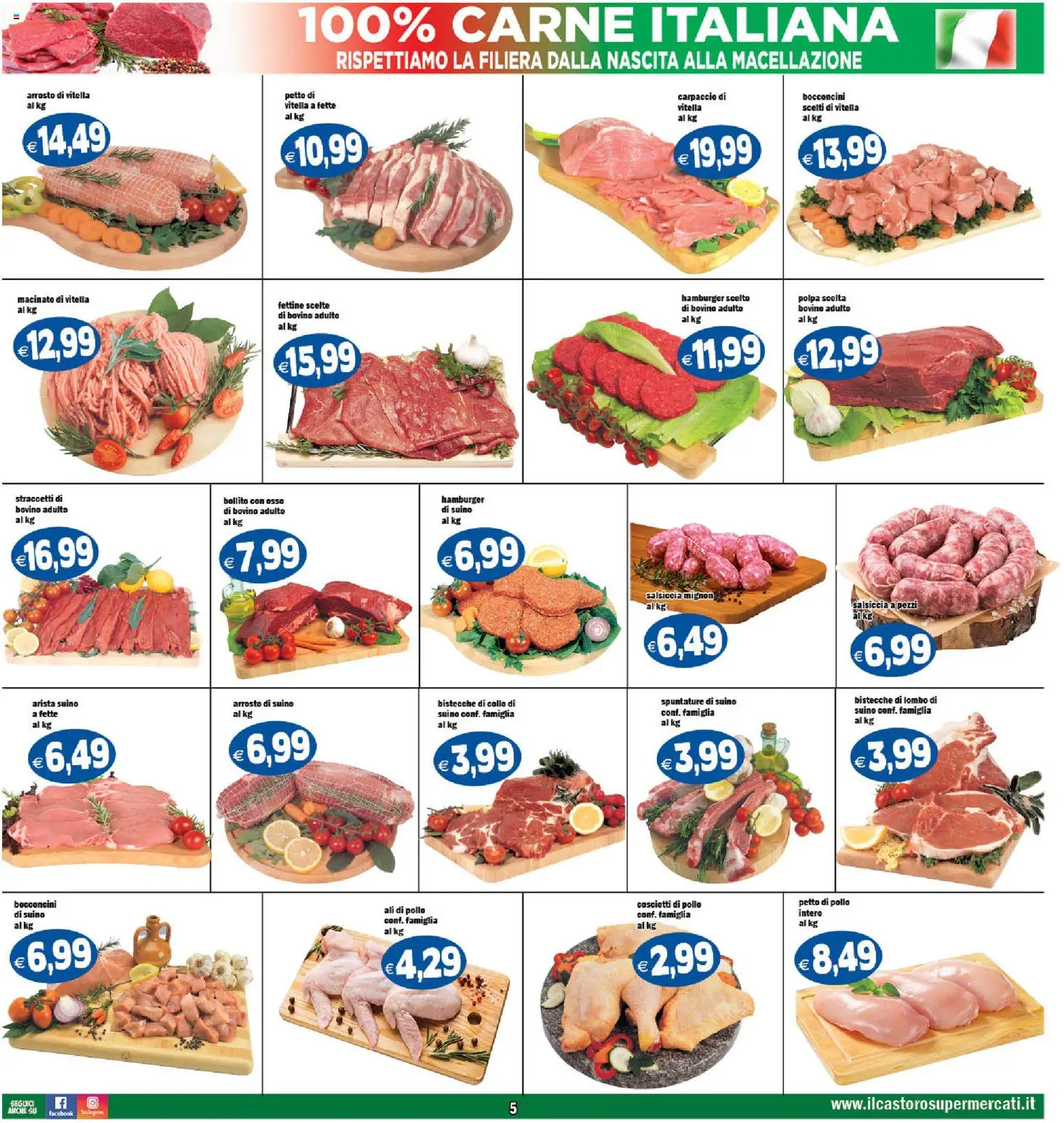 Volantino Il Castoro del 27.12.2025 | Pagina: 5 | Prodotti: Petto di Pollo, Arrosto, Salsiccia, Hamburger