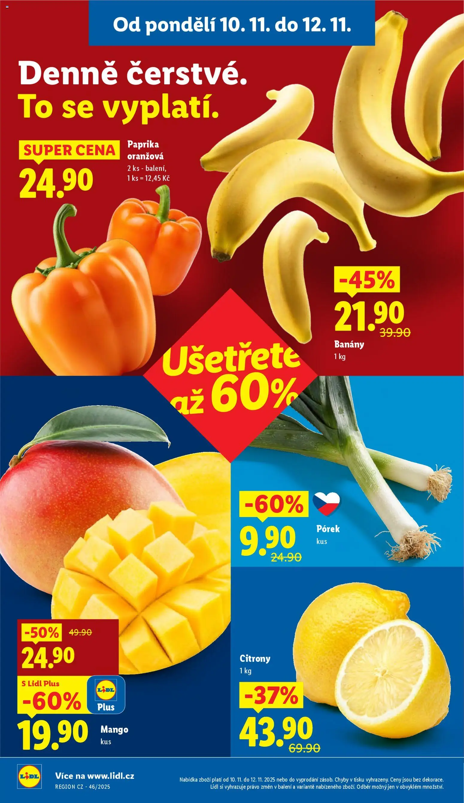 Lidl leták od 10.11.2025 | Strana: 10 | Produkty: Mango, Banány, Paprika, Citróny