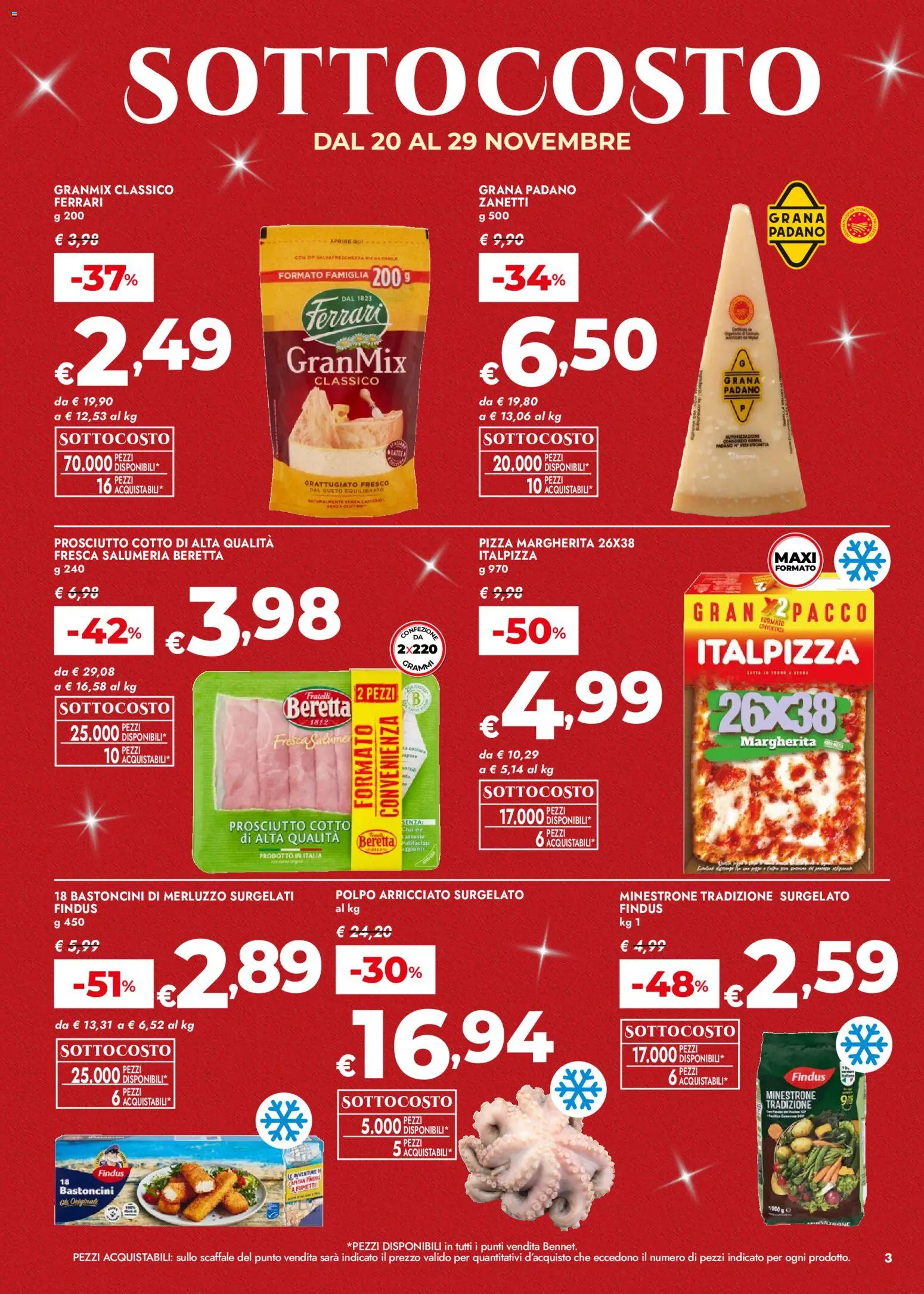 Volantino bennet del 20.11.2025 | Pagina: 3 | Prodotti: Minestrone, Polpo, Prosciutto, Scaffale