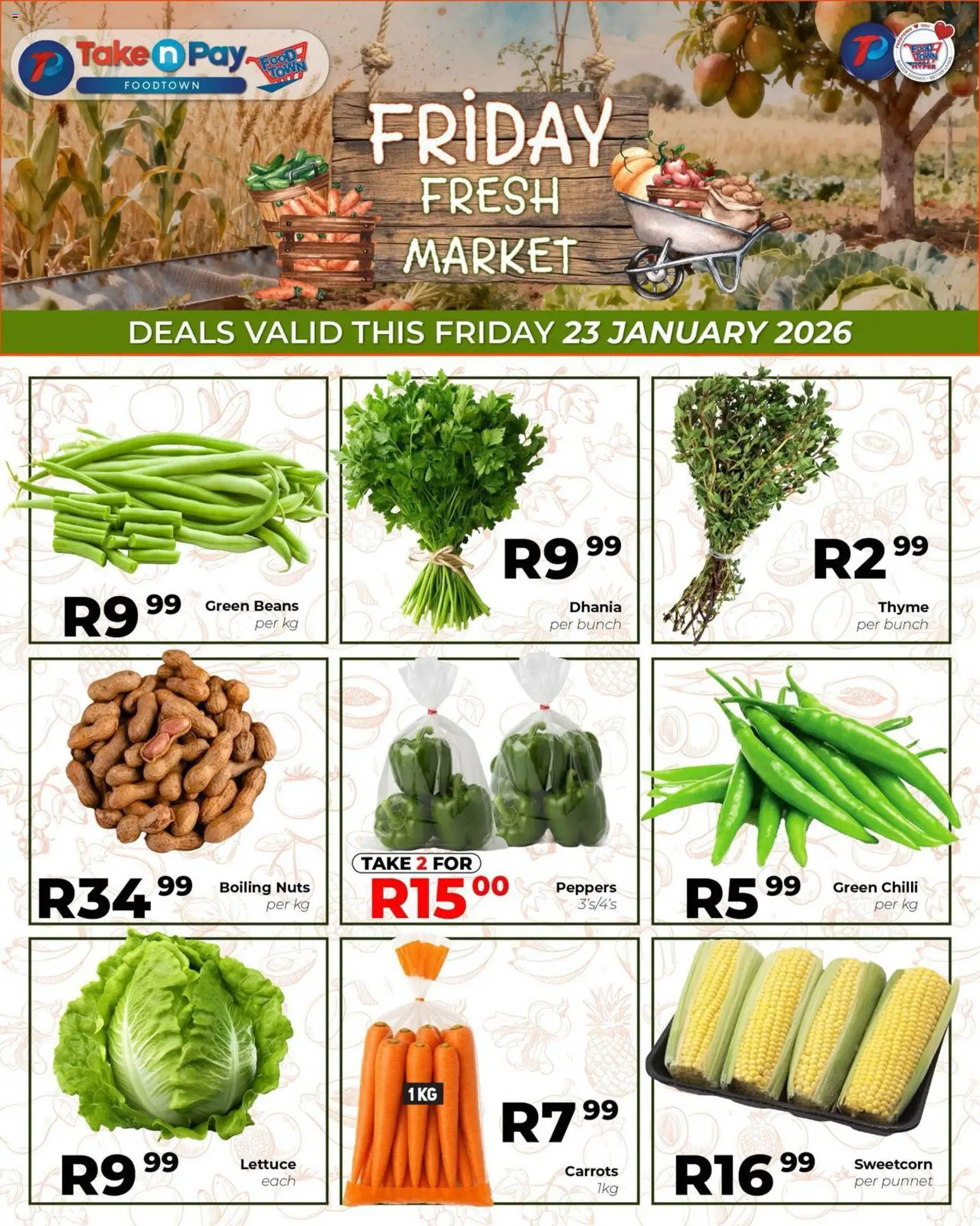 New Take n Pay catalogue – valid from 23.01.2026 | Page: 6 | Products: Beans, Carrots, Nuts, Lettuce